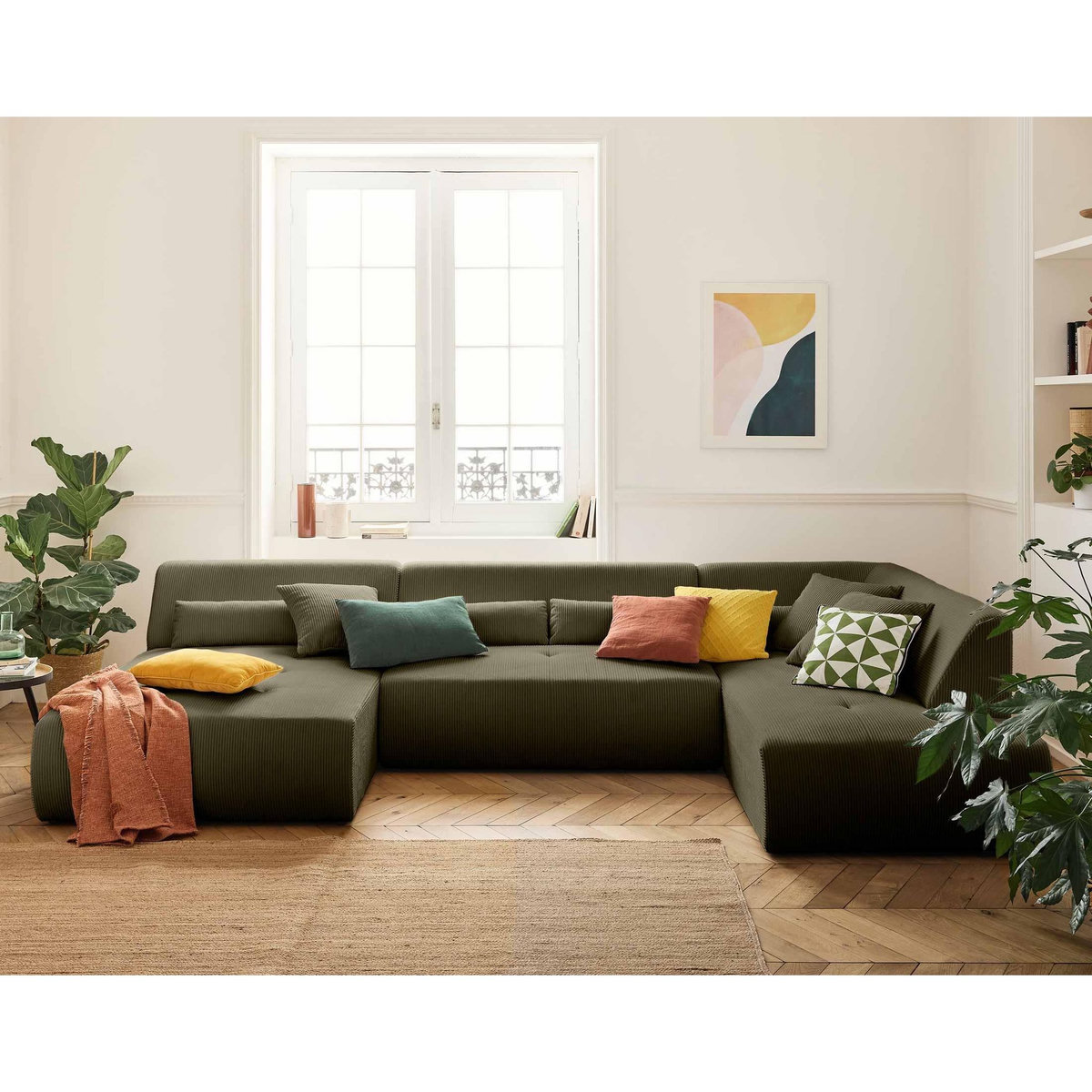 LISA DESIGN Onyx - canapé panoramique modulable d'angle droit 7 places - en velours côtelé