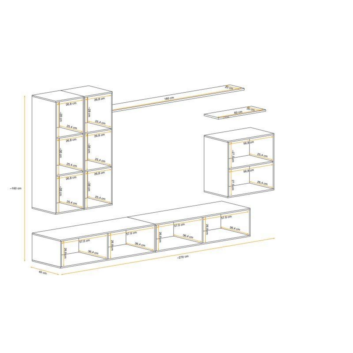 Paris Prix Meuble TV Mural Design  Switch II  270cm Gris & Blanc