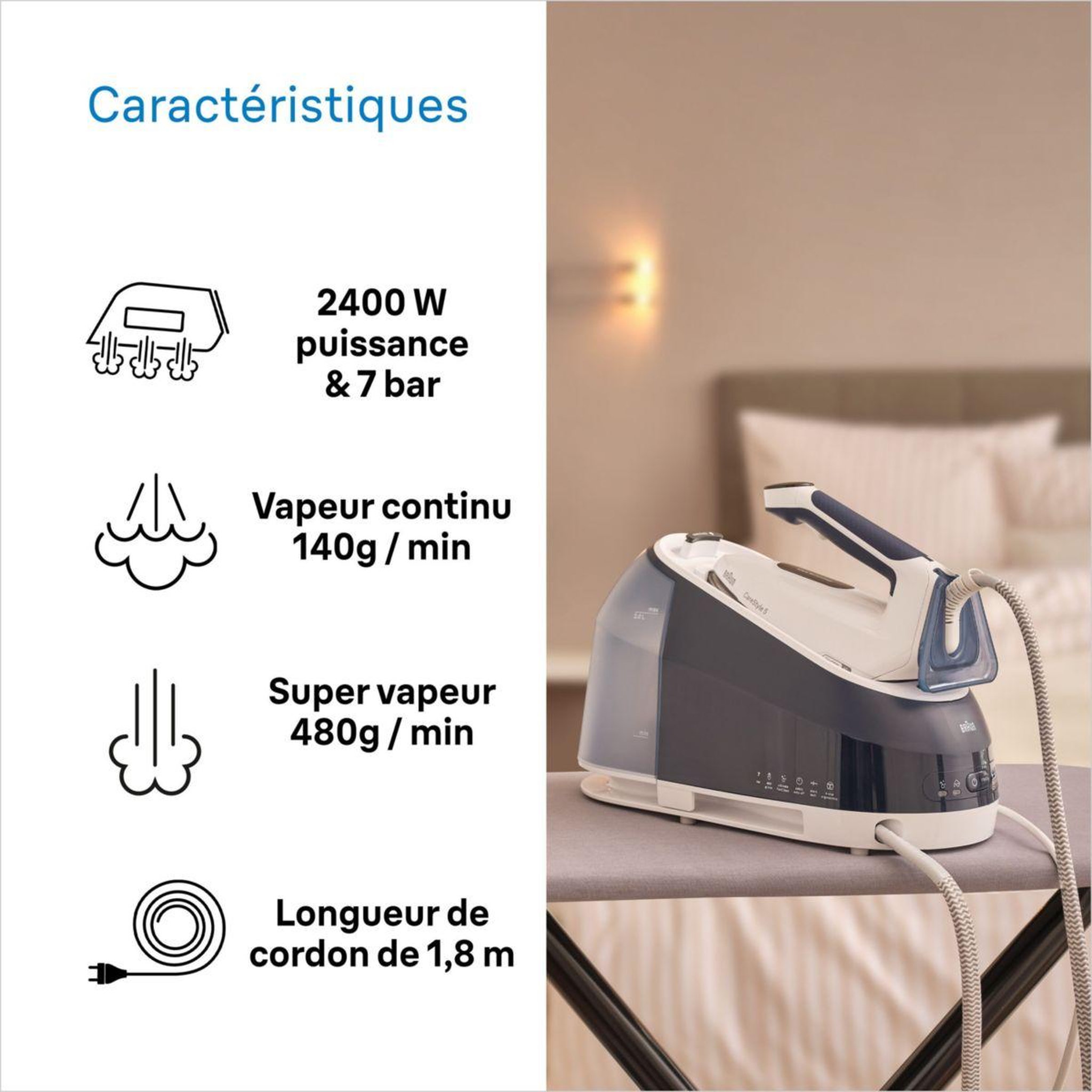 Voir la diapositive 3 : BRAUN Centrale vapeur IS2577VI CareStyle Compact Pro