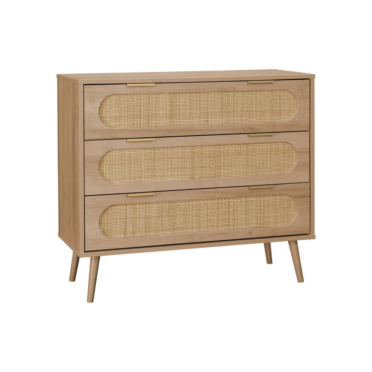 SWEEEK Commode. Eva. décor bois et cannage arrondi. 3 tiroirs L 90 x l 39 x H 79cm