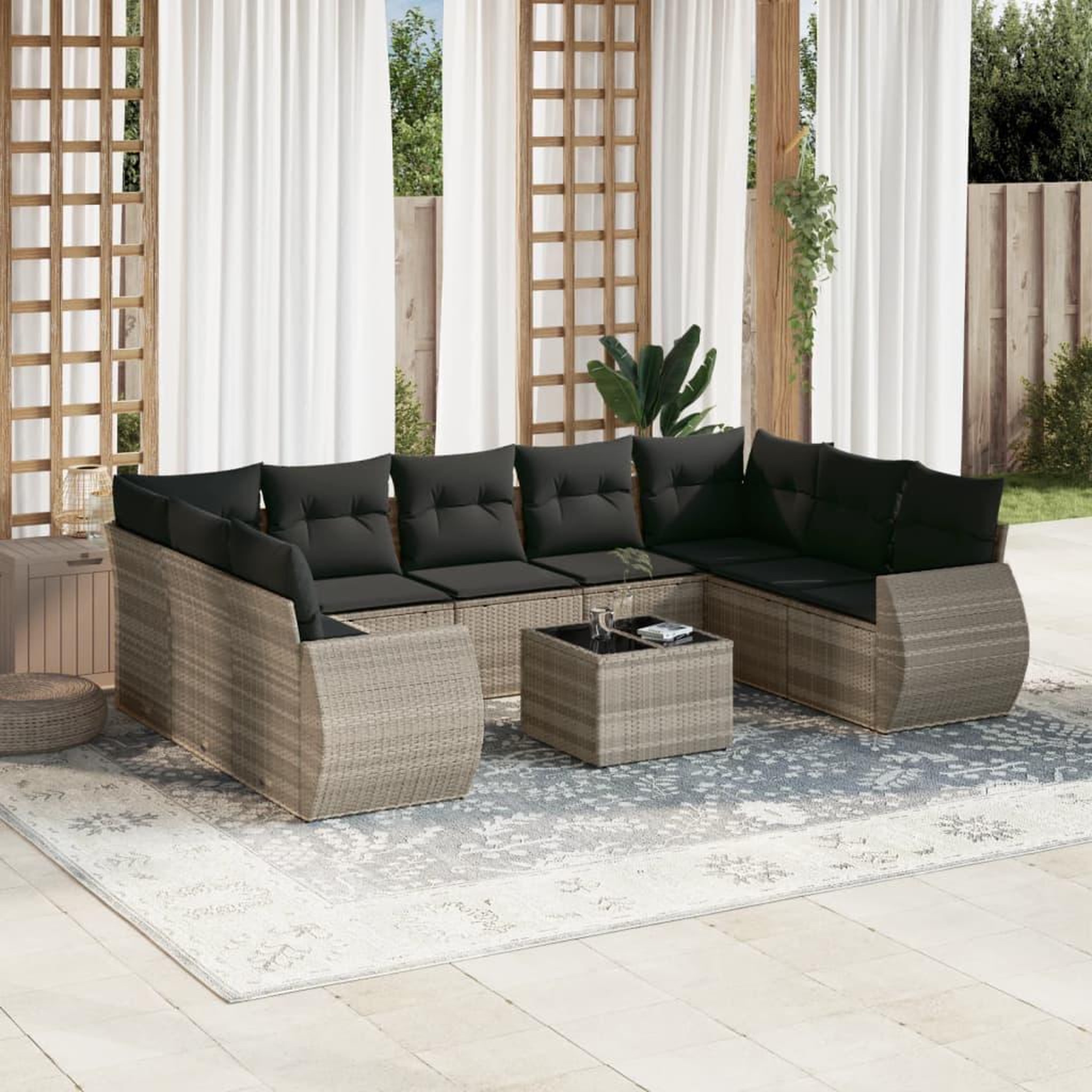 VIDAXL Salon de jardin avec coussins 10 pcs gris clair resine tressee