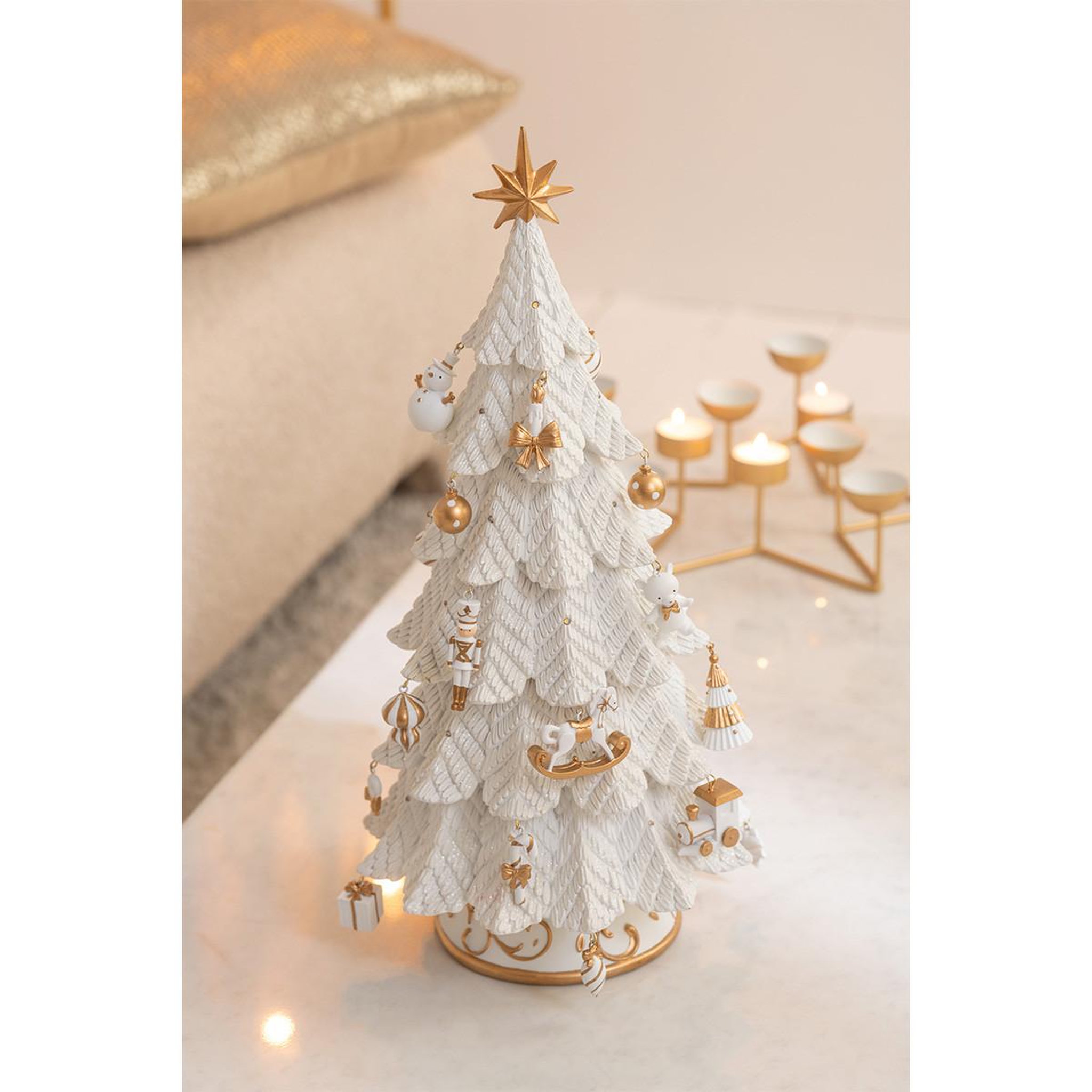 Voir la diapositive 4 : J-LINE Sapin de noël déco à led  zane  51cm blanc