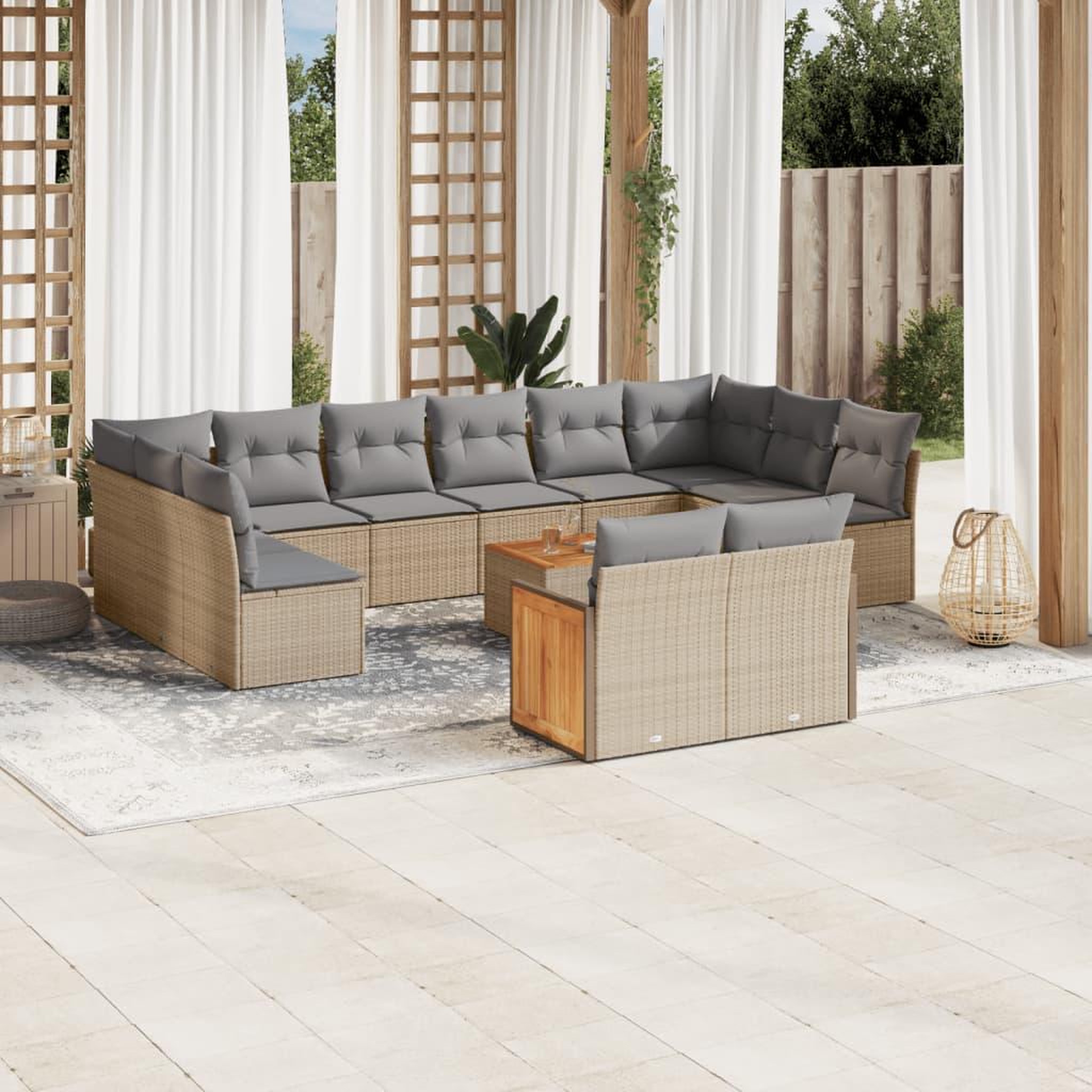 VIDAXL Salon de jardin avec coussins 13 pcs beige resine tressee