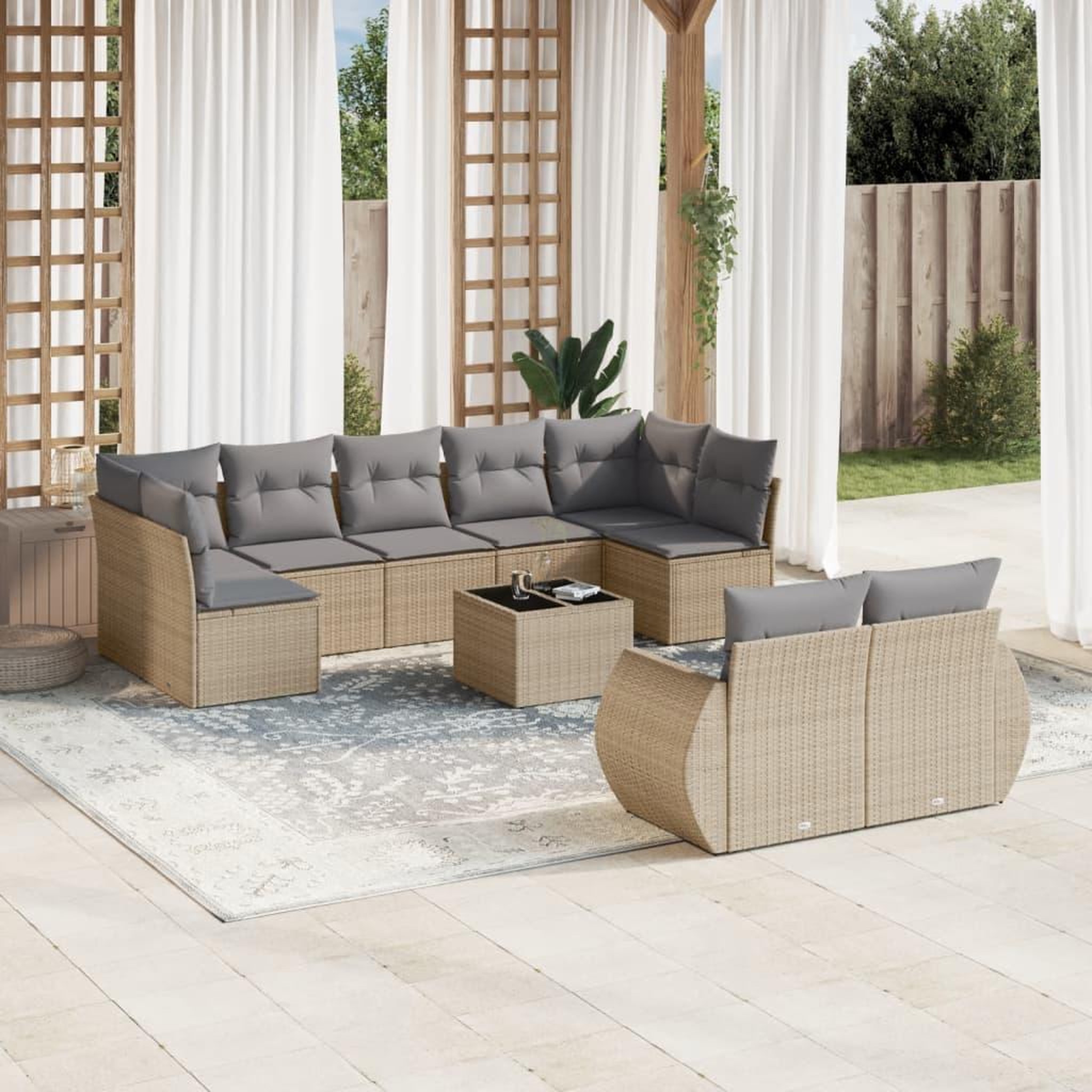 VIDAXL Salon de jardin avec coussins 10 pcs beige resine tressee