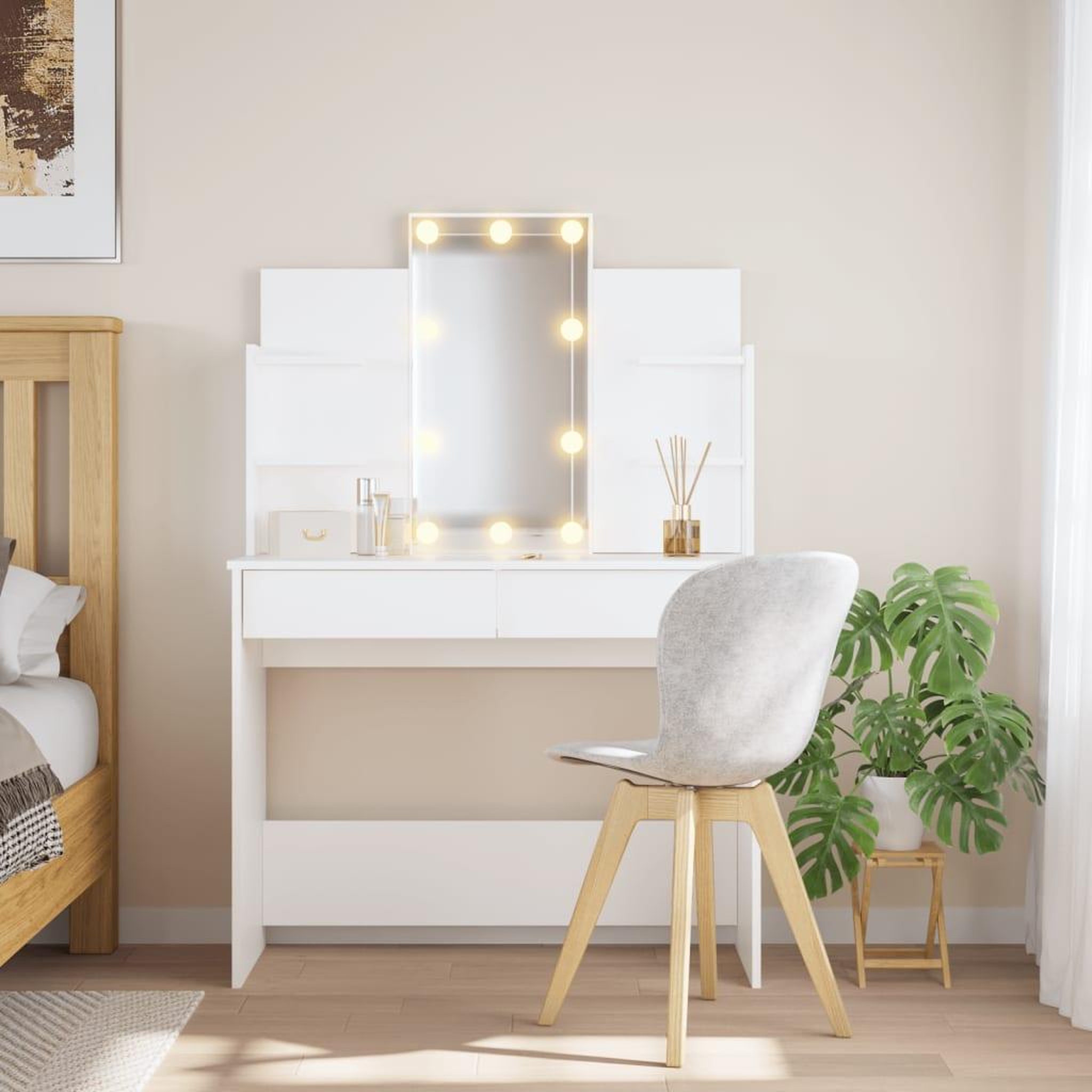 VIDAXL Coiffeuse avec lumieres LED blanc 96x40x142 cm