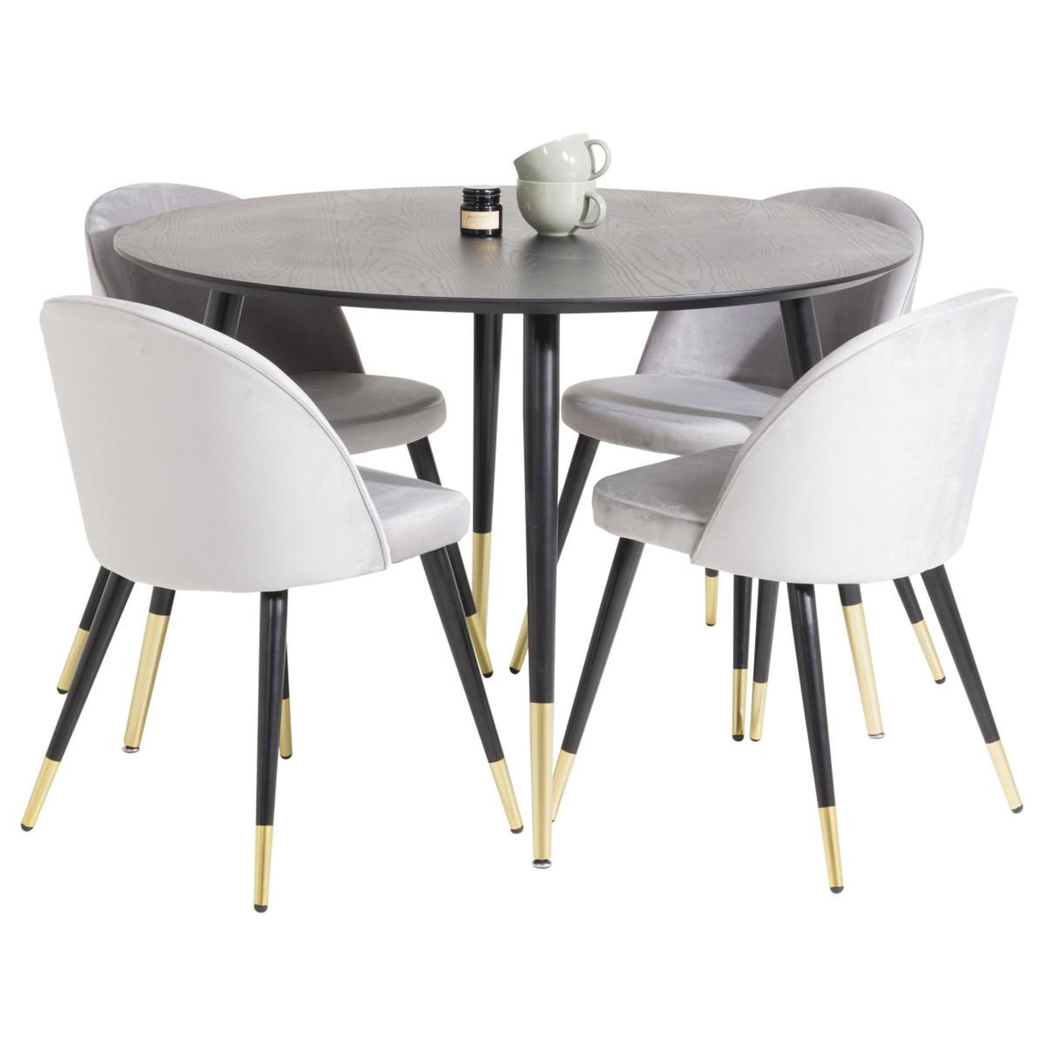 Voir la diapositive 2 : Paris Prix Ensemble table à manger design & 4 chaises  dipp & velvet  115cm noir & gris