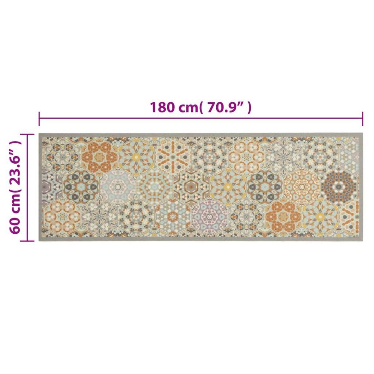 VIDAXL Tapis de cuisine lavable impression pastel hexagonale 60x180 cm