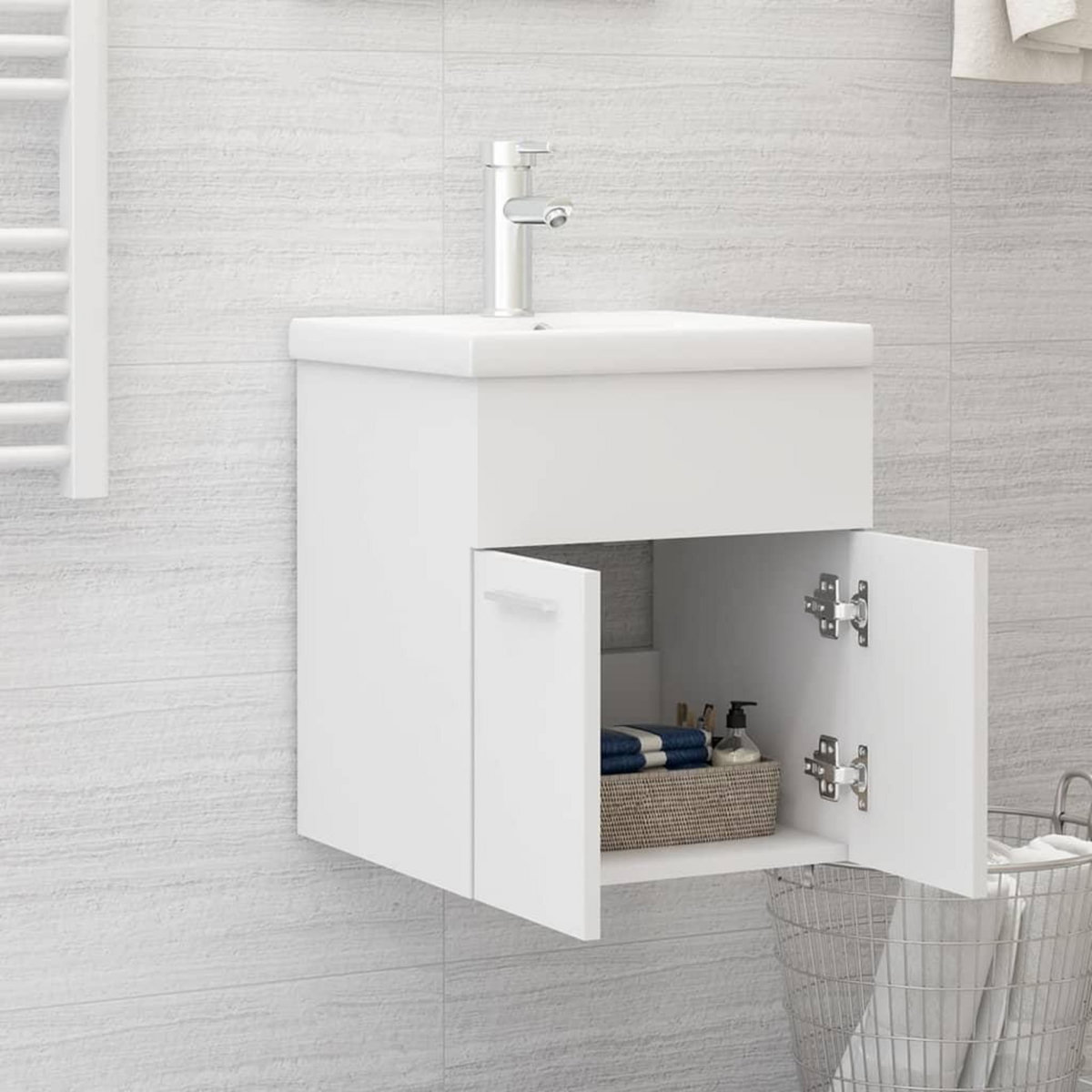 VIDAXL Armoire d'evier avec lavabo integre Blanc Bois d'ingenierie