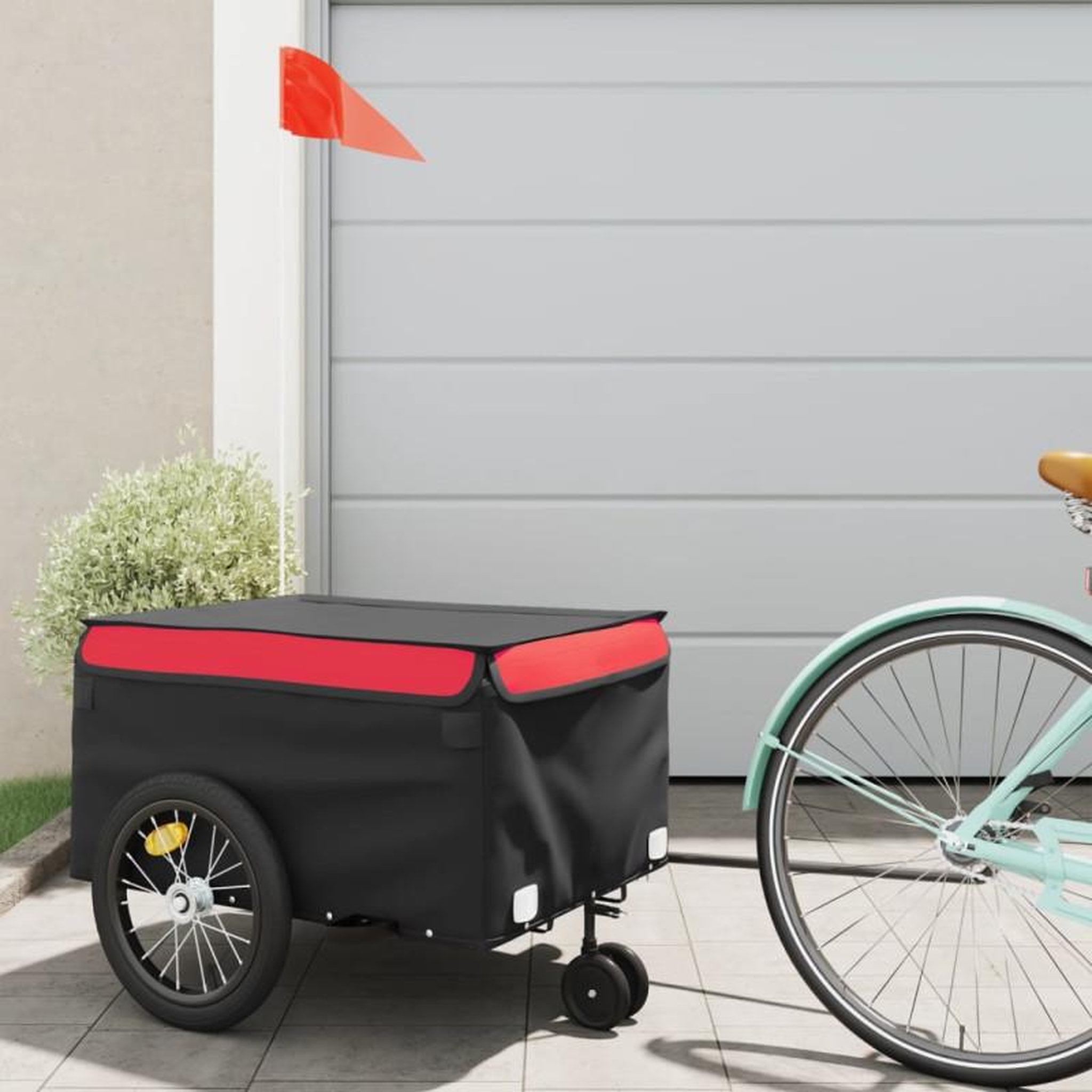 VIDAXL Remorque de vélo noir et rouge 45 kg fer
