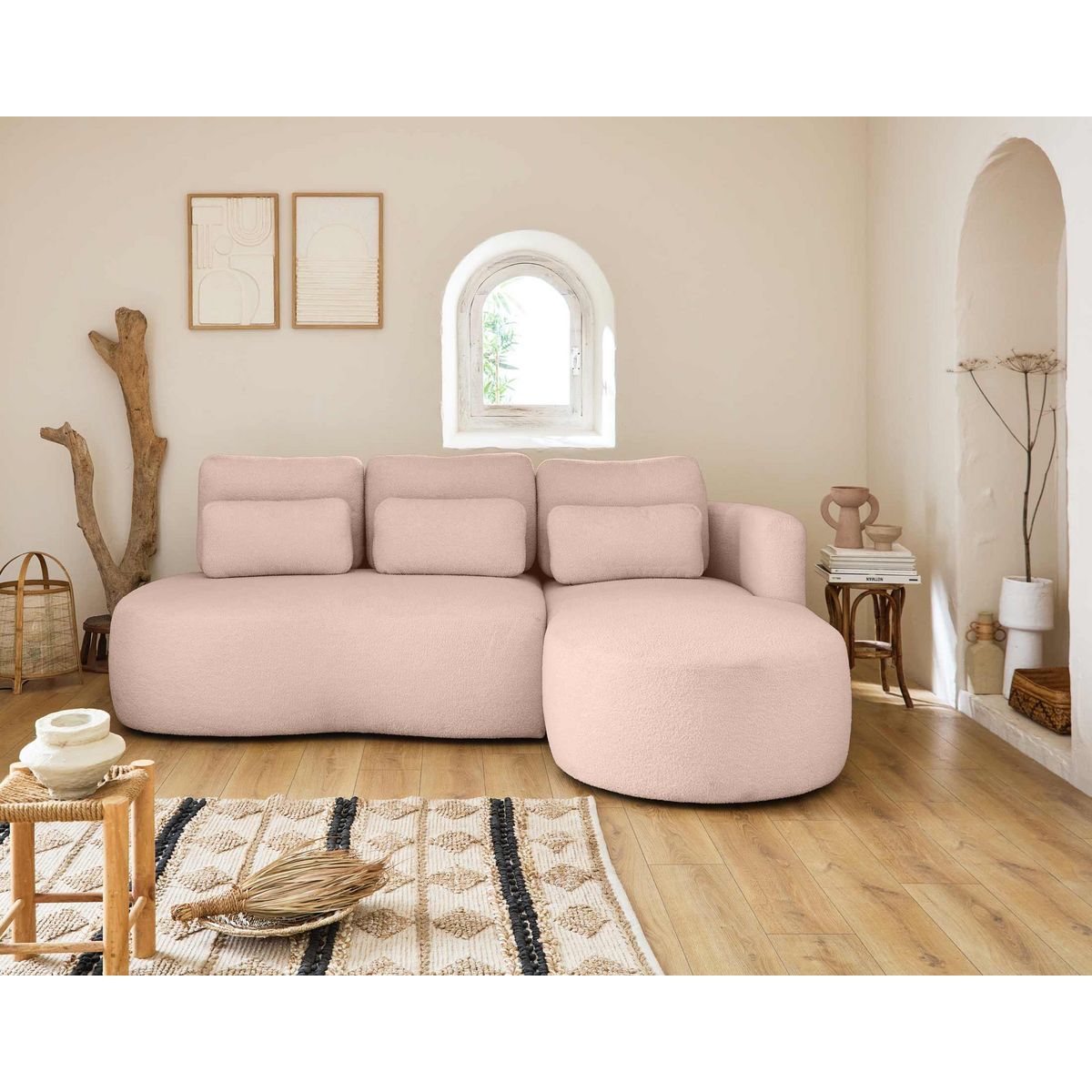 LISA DESIGN Mahina - canapé d'angle droit - 4 places - convertible avec coffre - en tissu bouclette