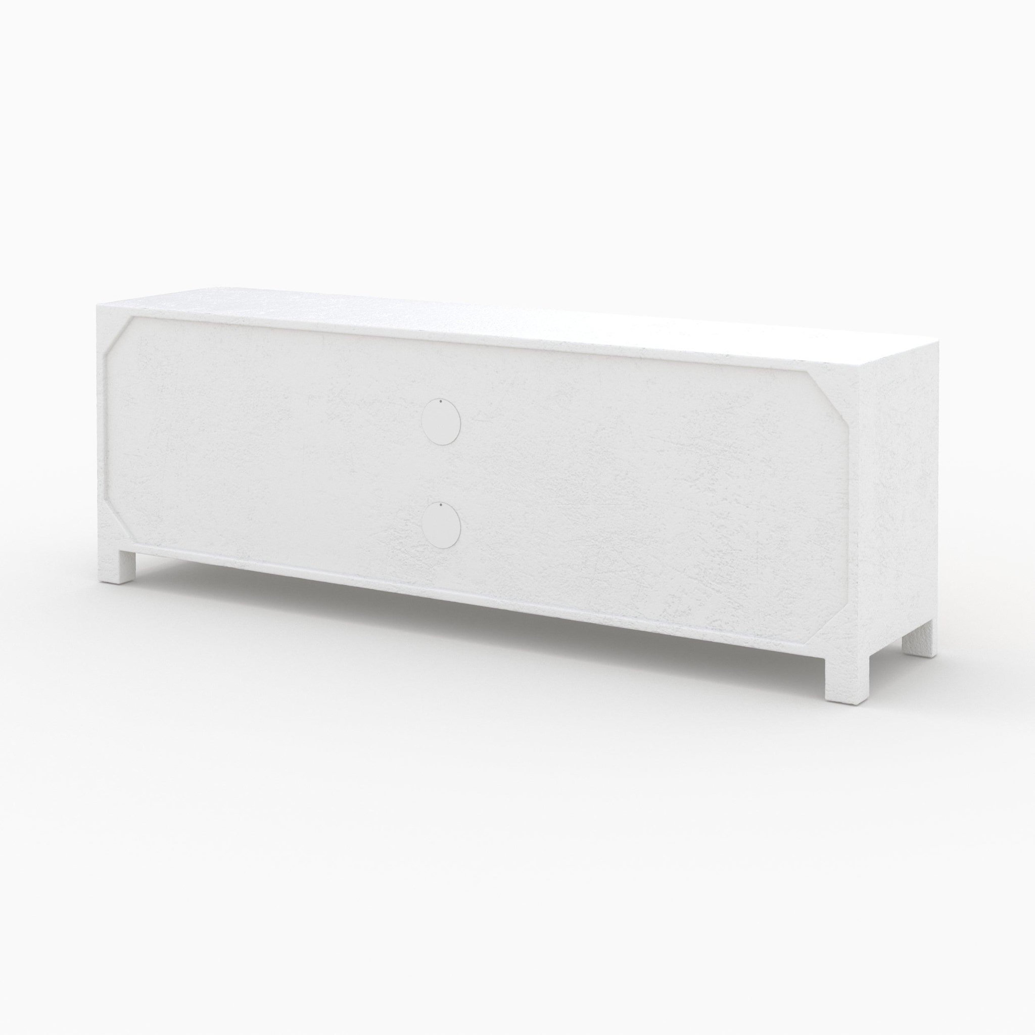 Voir la diapositive 5 : MAISON PAVANE Meuble tv en plâtre blanc cassé et bois d'acacia 145 cm-fira