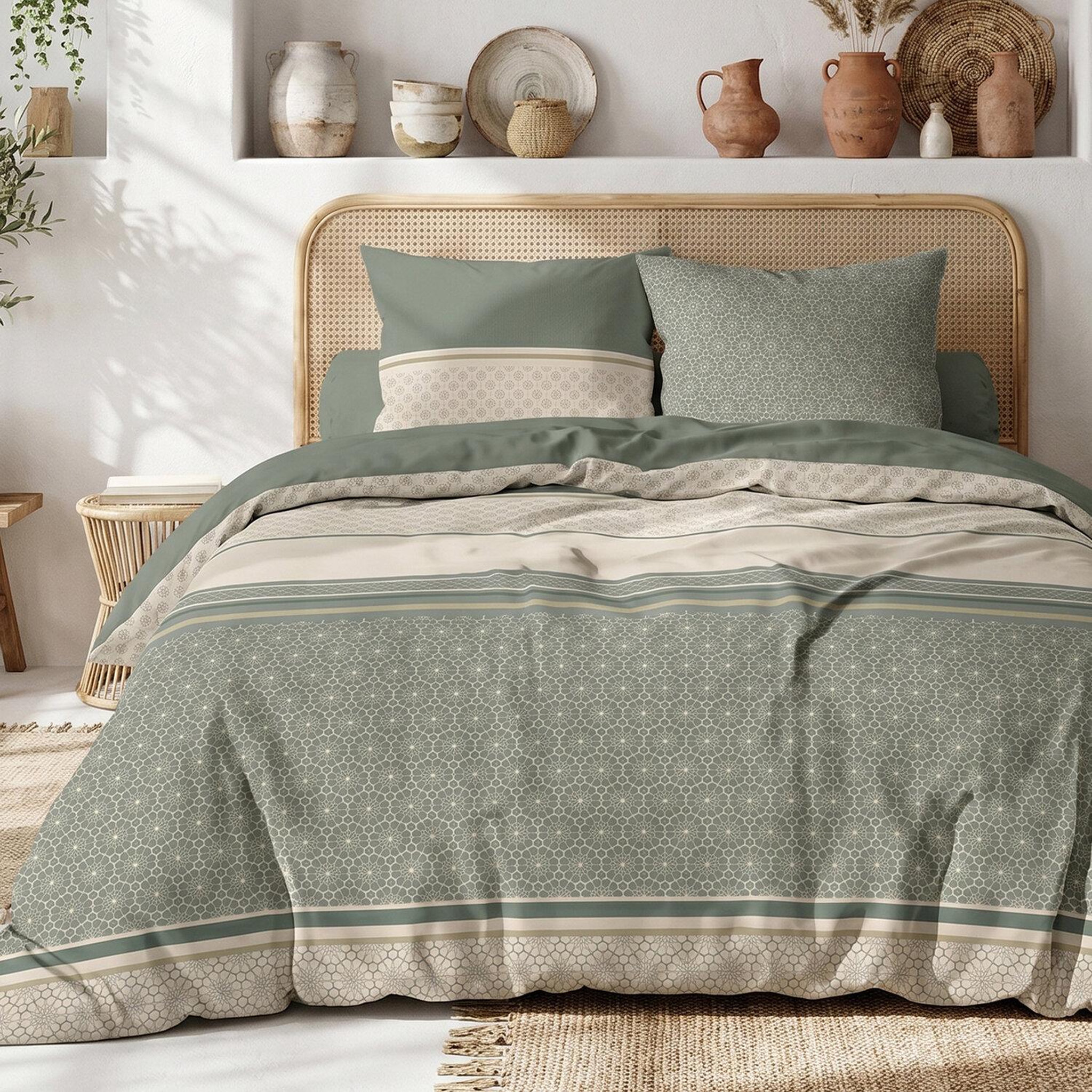 ATELIER DU COTON Parure housse de couette en coton 57 fils cylus. Coloris disponibles : Vert