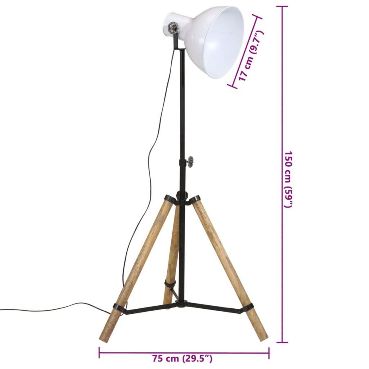 VIDAXL Lampadaire 25 W blanc 75x75x90-150 cm E27