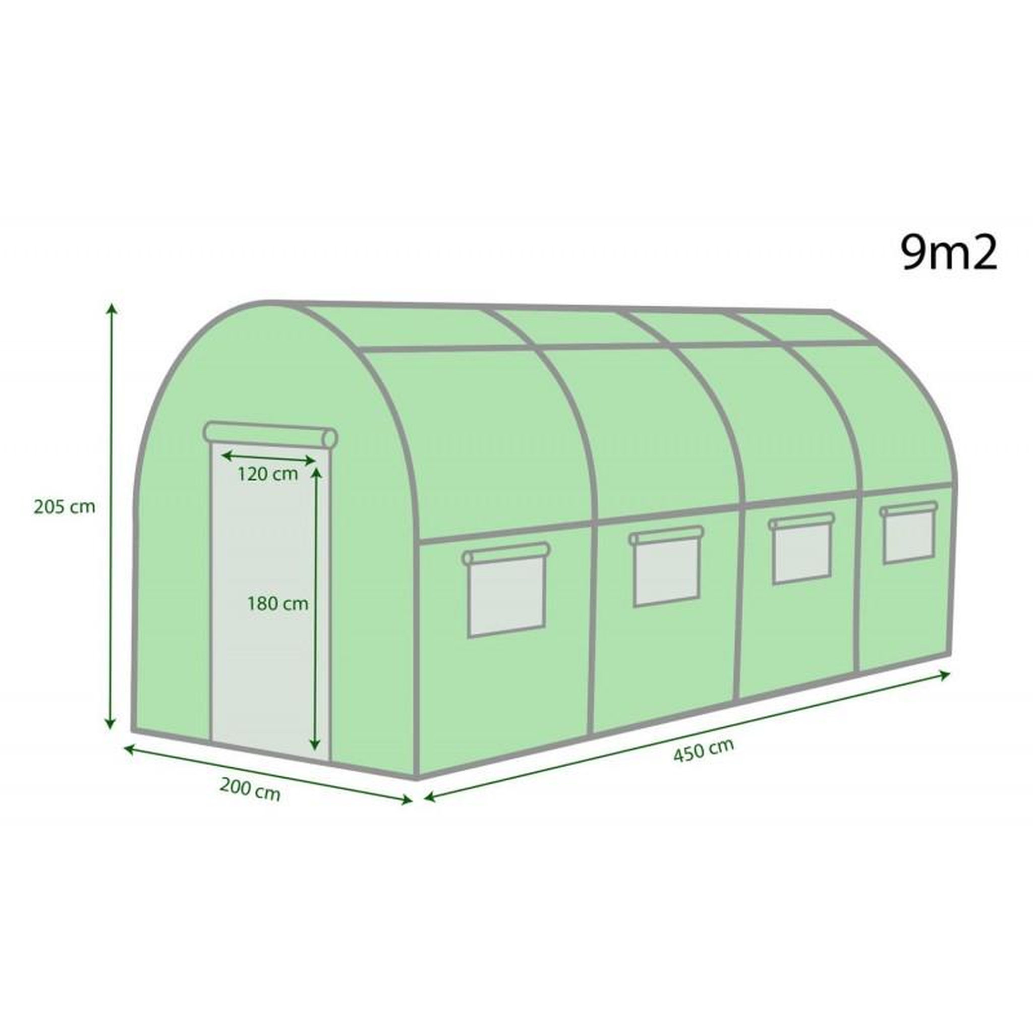 Voir la diapositive 2 : EUROSPEN Bâche armée pour serre de jardin tunnel 9m2 Green Roof