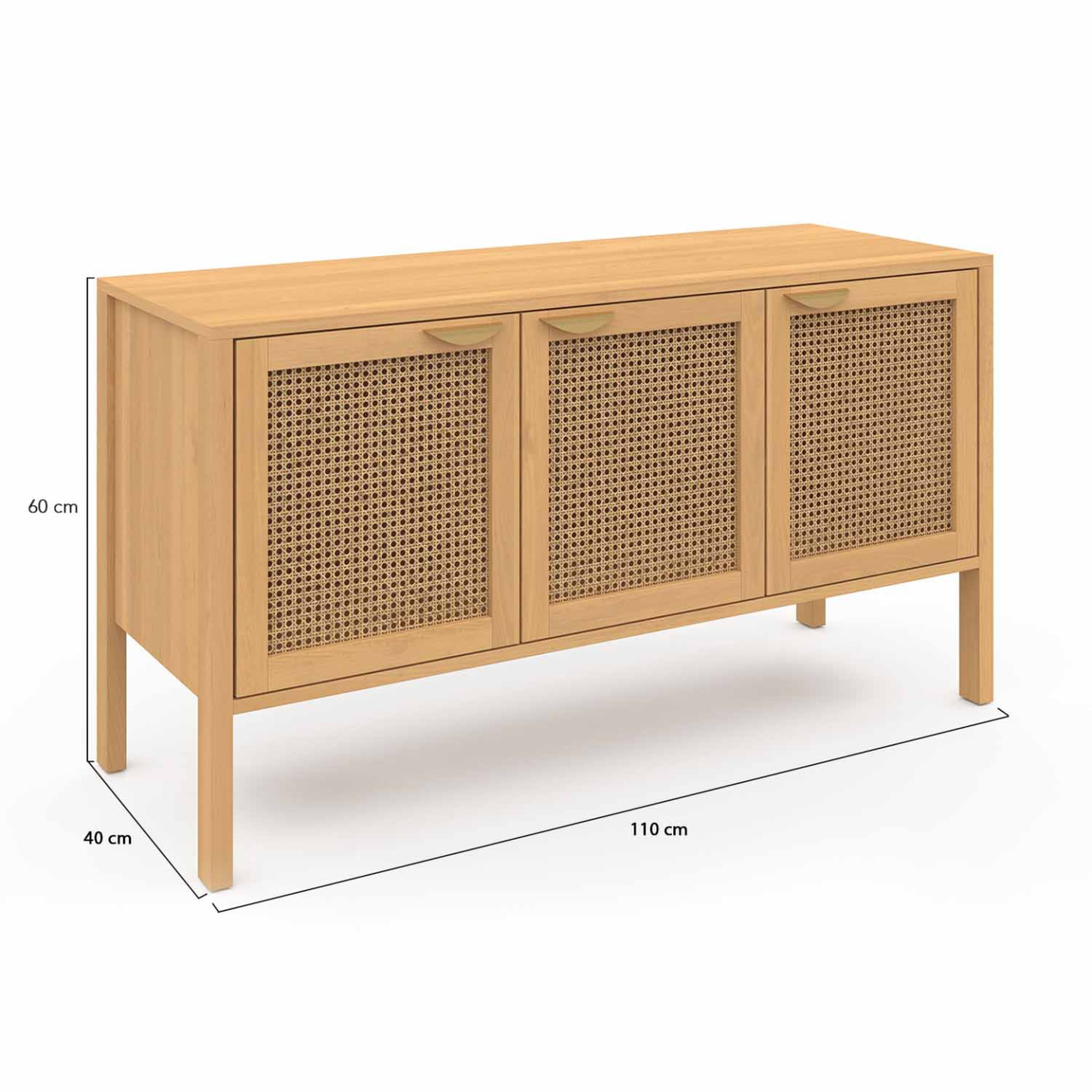 Voir la diapositive 5 : ID MARKET Buffet bas 110 cm edhen 3 portes bois et cannage