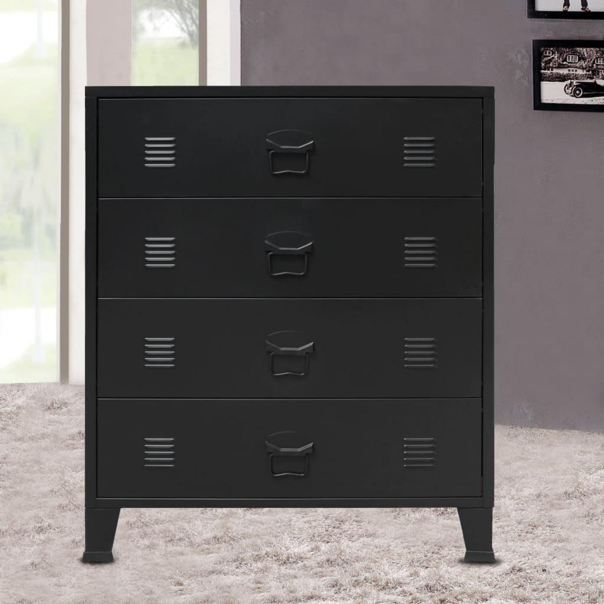VIDAXL Commode a tiroirs Metal Style Industriel 78x40x93 cm Noir