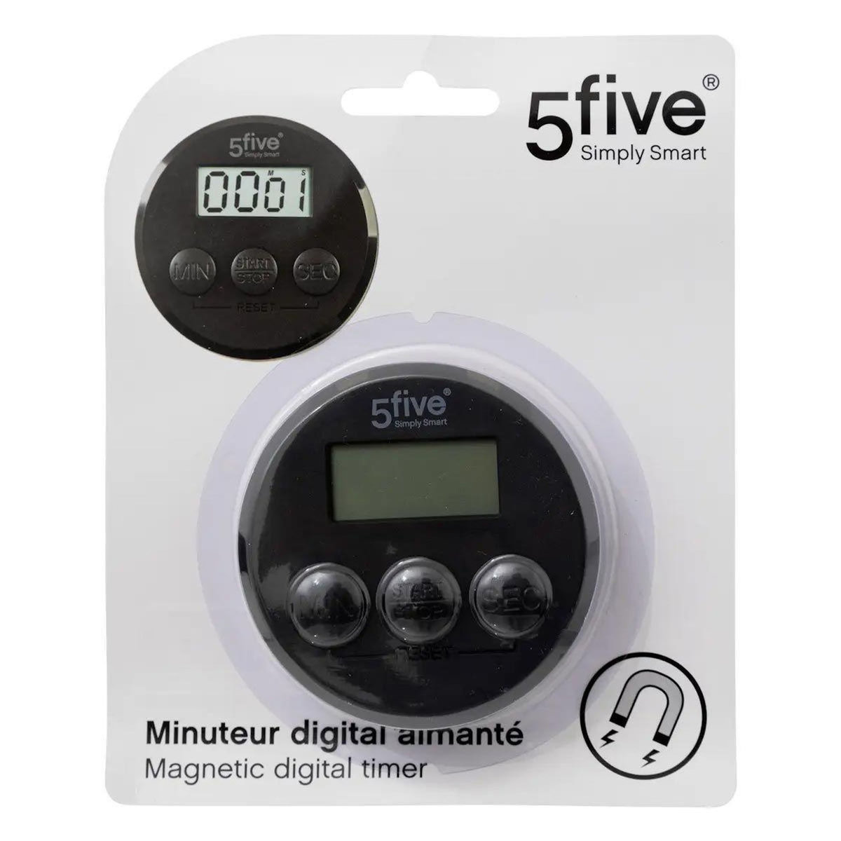 FIVE Minuteur Digital Aimanté  Display  7cm Noir