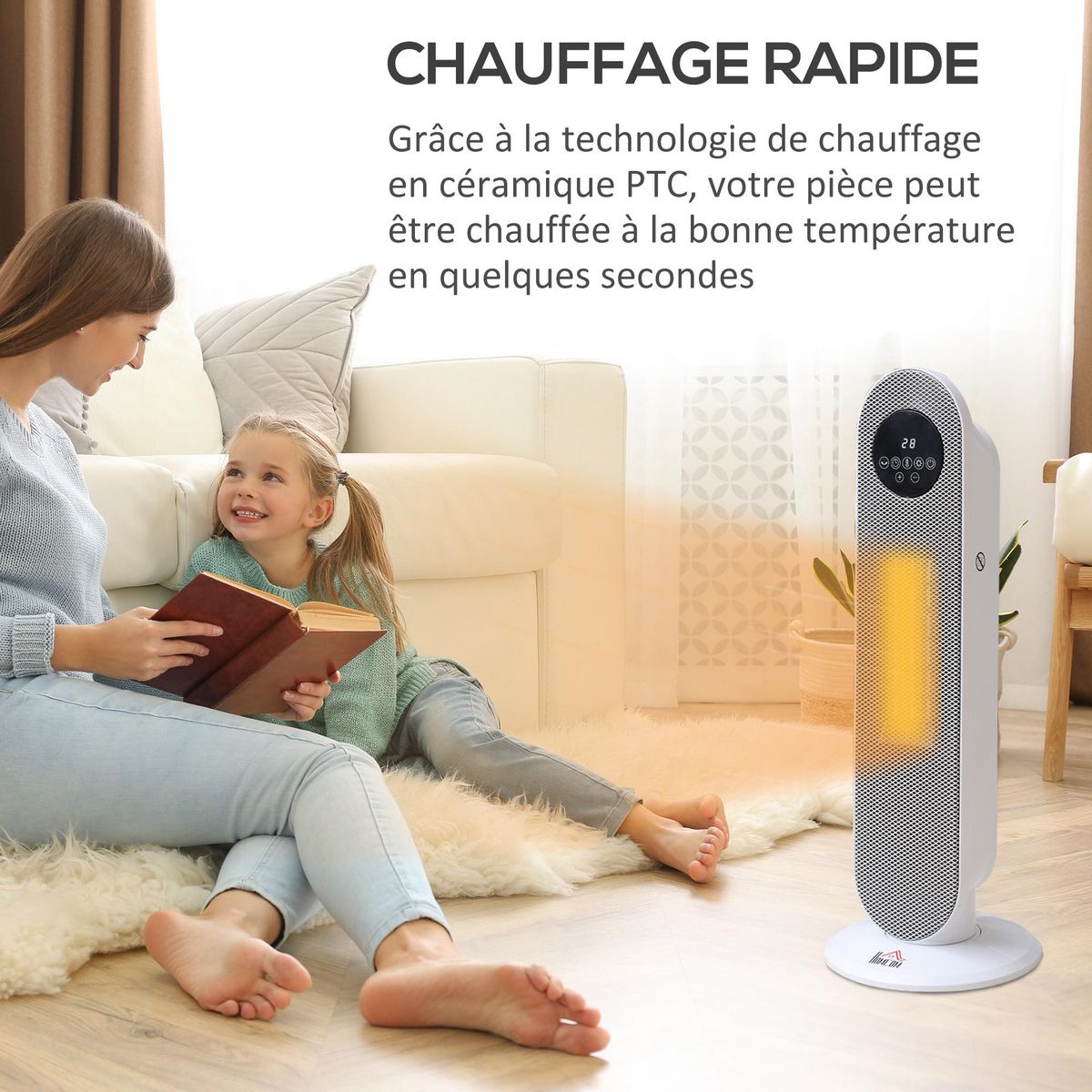 HOMCOM Chauffage soufflant oscillant 2000 W - radiateur céramique PTC - 2 niv. puissance - chauffage d'appoint avec télécommande blanc noir