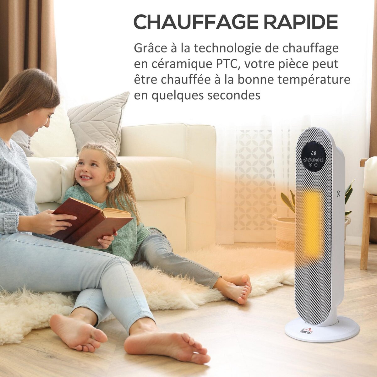 HOMCOM Chauffage soufflant oscillant 2000 W - radiateur céramique PTC - 2 niv. puissance - chauffage d'appoint avec télécommande blanc noir