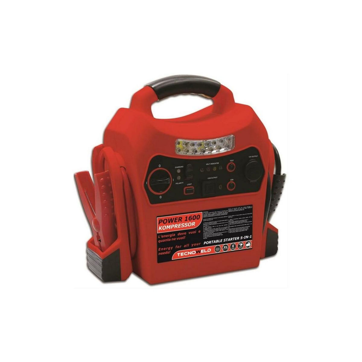 Tecnoweld Booster Starter Auto 12V Compresseur 8 bar Batterie 40Ah Max Lampe LED POWER 1600 TECNOWELD
