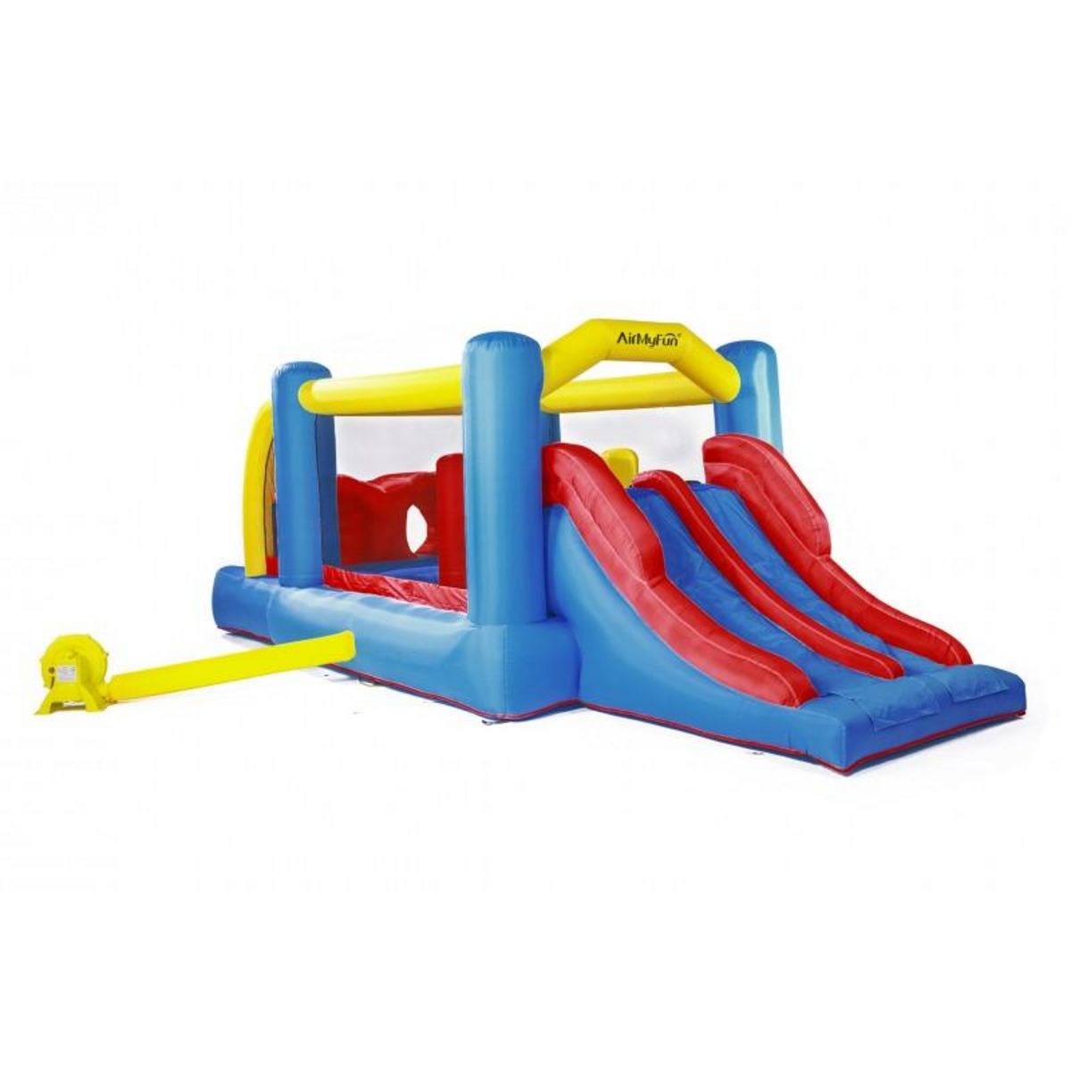 AIRMYFUN Château gonflable : aire de jeux gonflable avec obstacles et double toboggan - surface de jeux : 560 x 255 x 190 cm - Wipe out