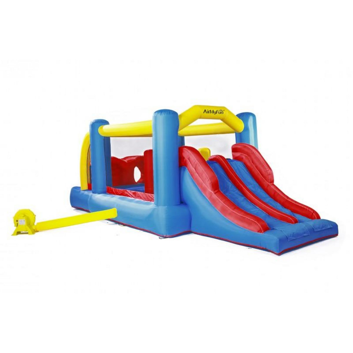 AIRMYFUN Château gonflable : aire de jeux gonflable avec obstacles et double toboggan - surface de jeux : 560 x 255 x 190 cm - Wipe out