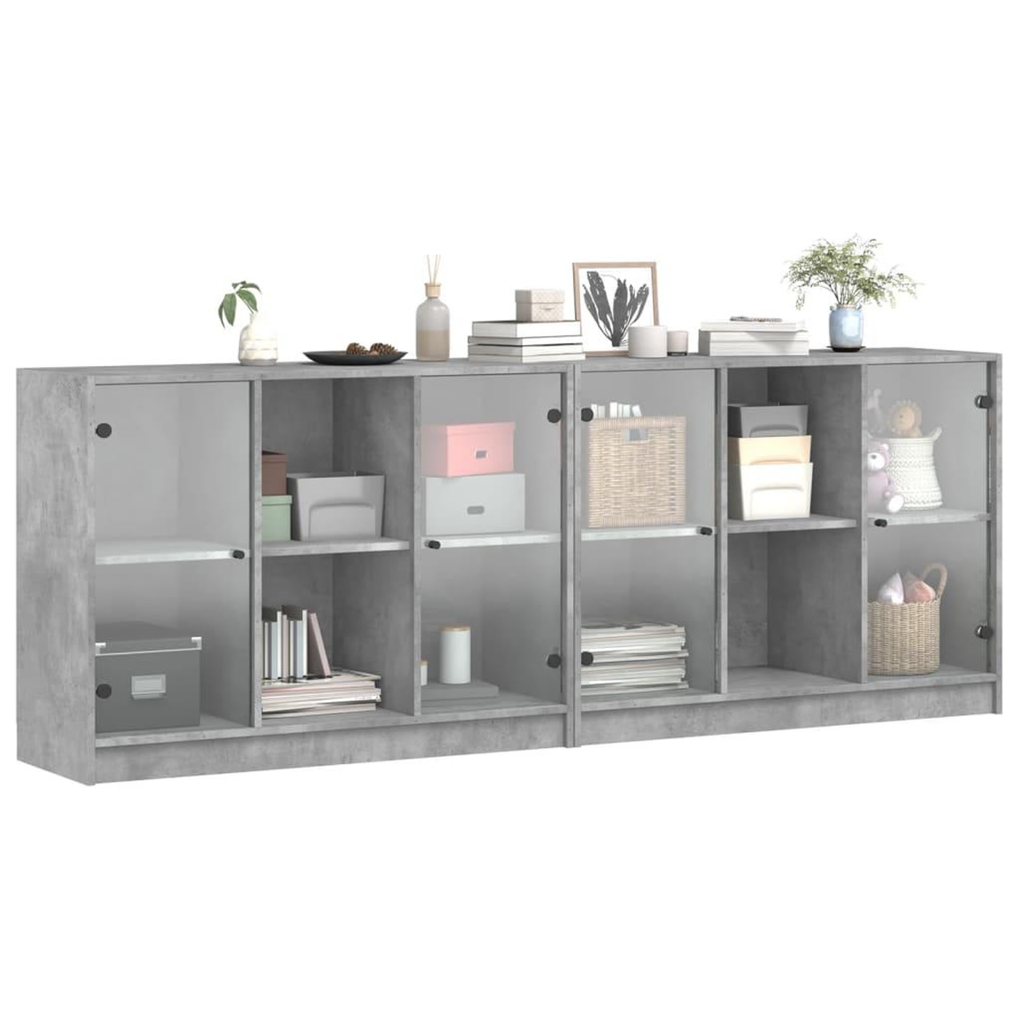 Voir la diapositive 5 : VIDAXL Bibliotheque avec portes gris beton 204x37x75 cm