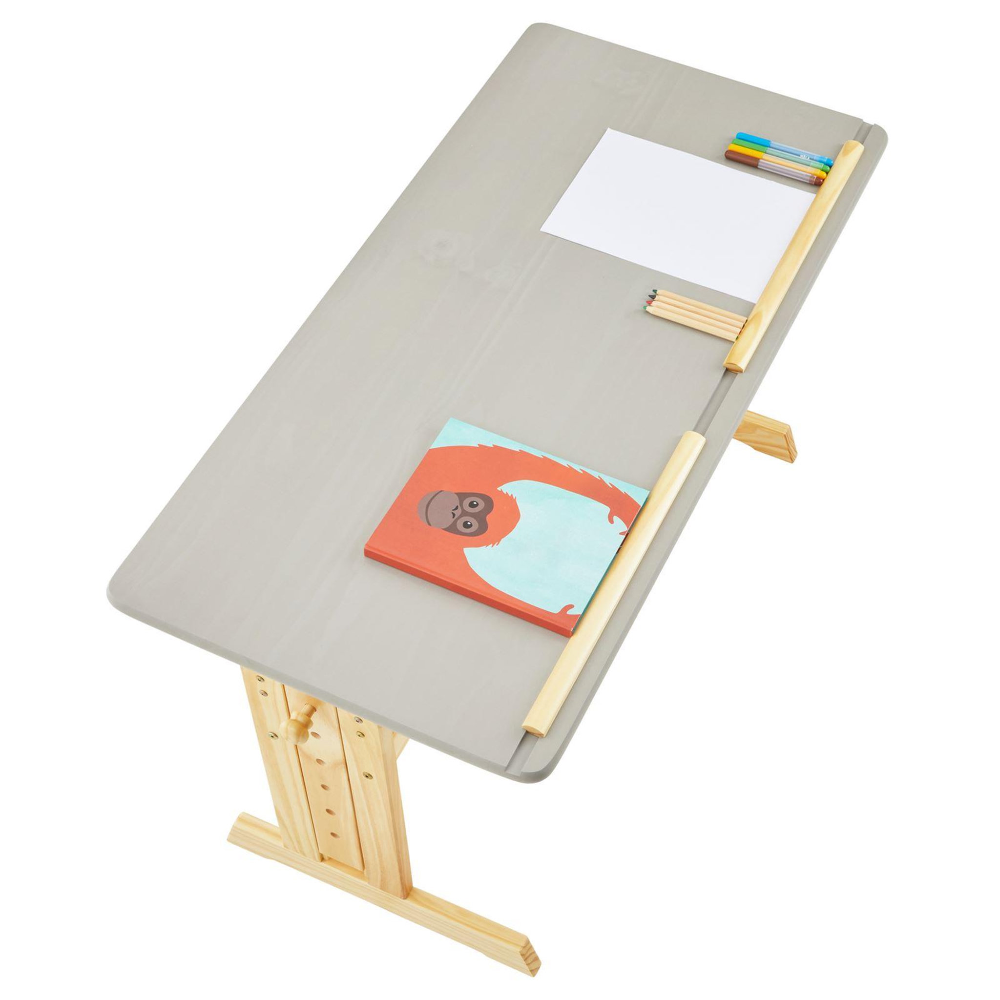 Voir la diapositive 5 : IDIMEX Bureau enfant OLIVIA, en pin massif, réglable en hauteur et plateau inclinable