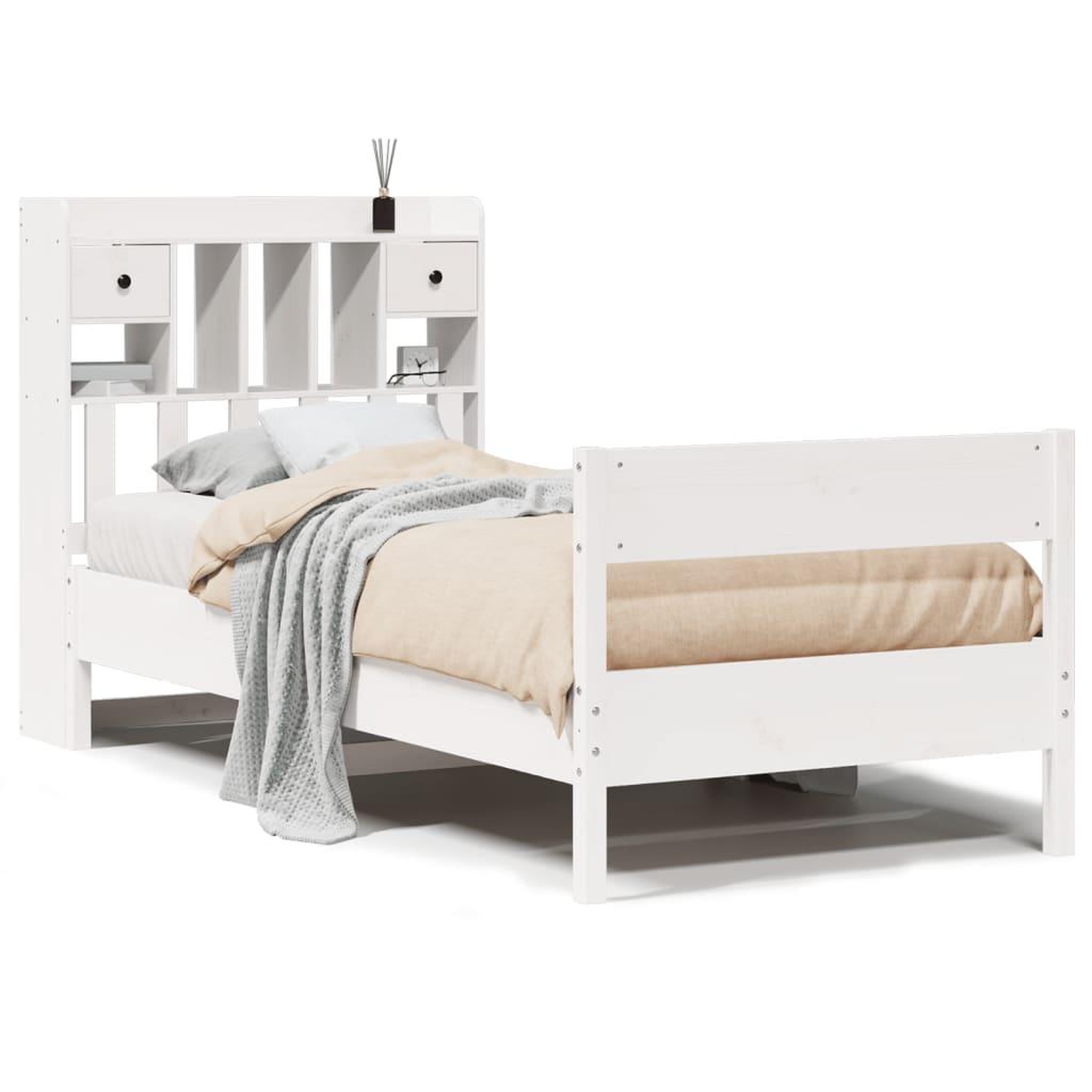 Voir la diapositive 2 : VIDAXL Lit bibliotheque sans matelas blanc 75x190cm bois de pin massif