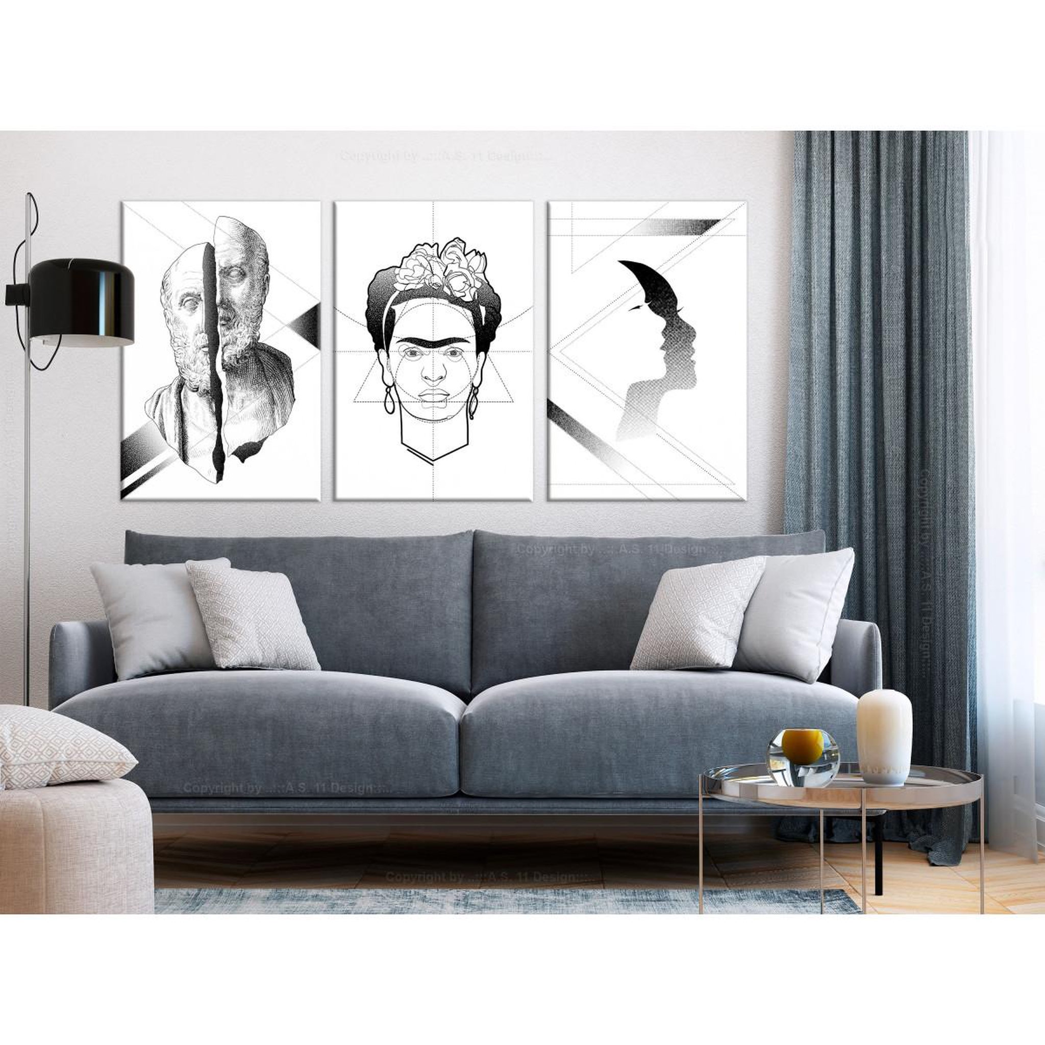 Voir la diapositive 2 : Paris Prix Tableau imprimé  facial composition 3 panneaux  60x120cm