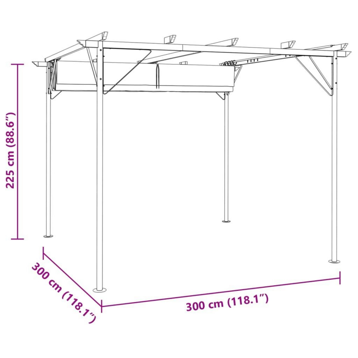 VIDAXL Pergola avec toit retractable Blanc creme 3 x 3 m Acier