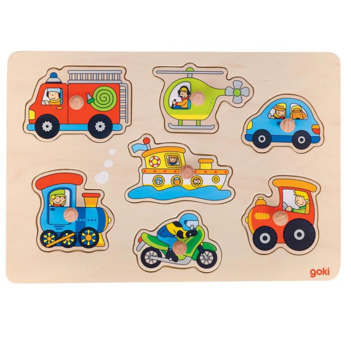 Goki GOKI Wooden Bubble Puzzle vehicles, 7st.