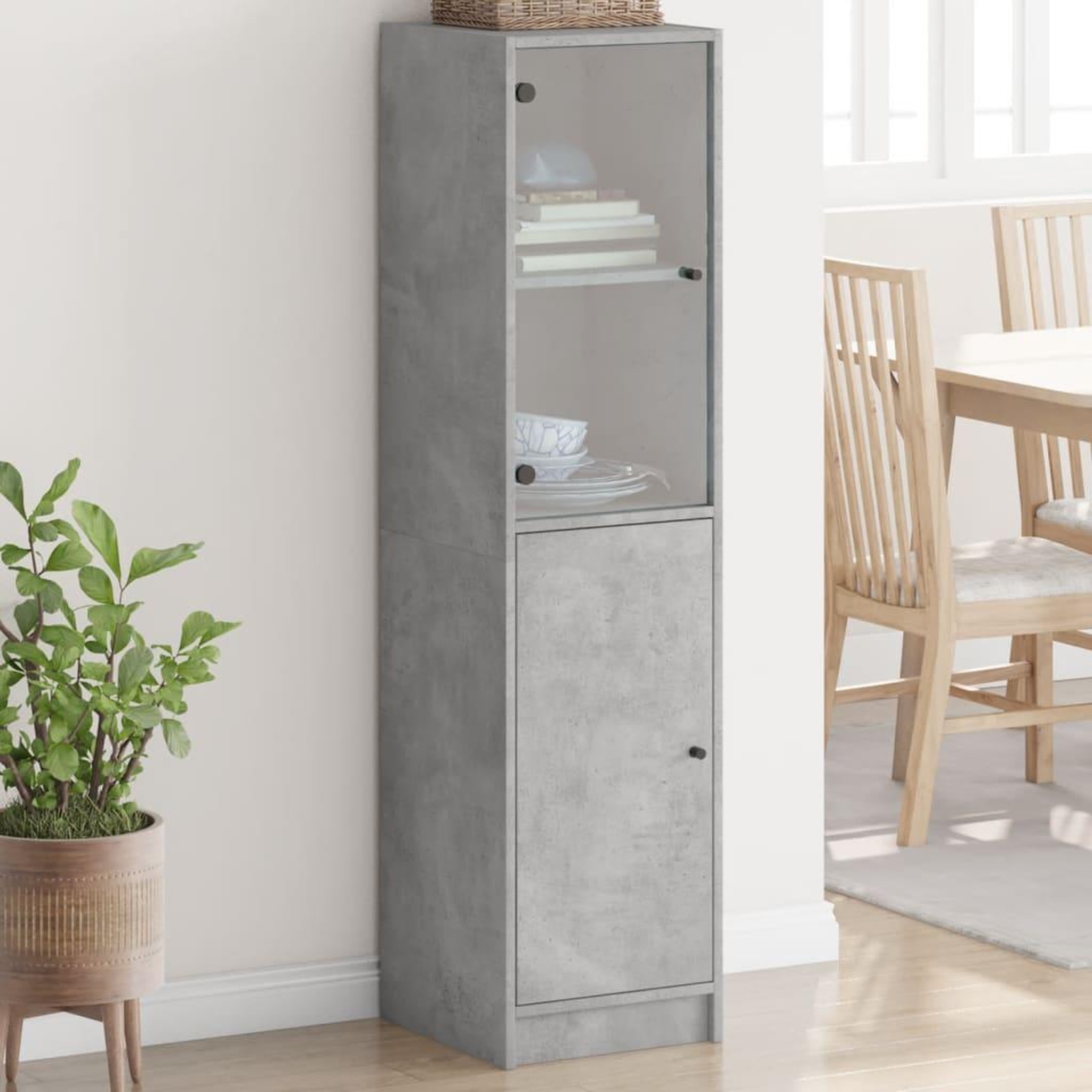 VIDAXL Buffet avec porte en verre gris beton 35x37x142 cm