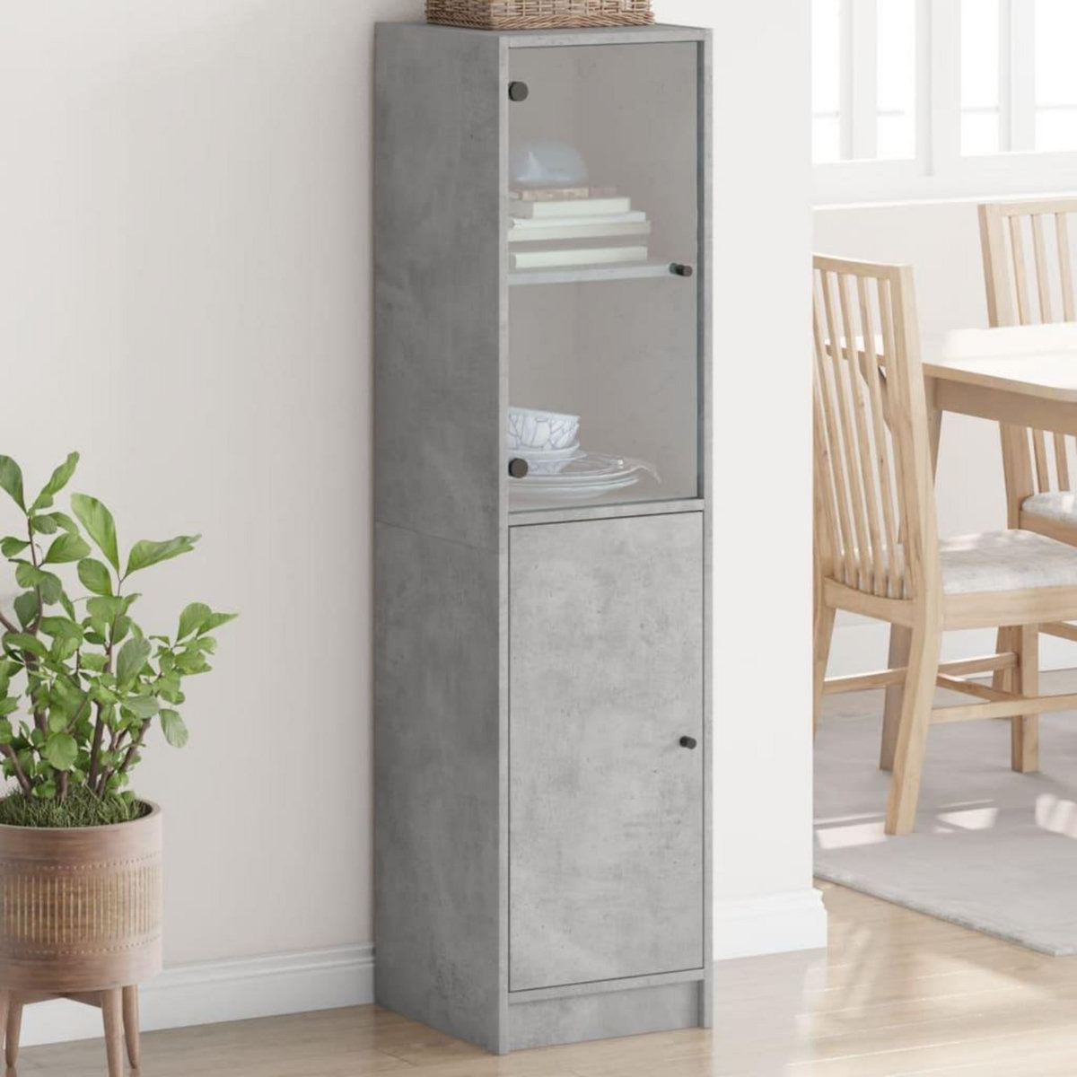 VIDAXL Buffet avec porte en verre gris beton 35x37x142 cm
