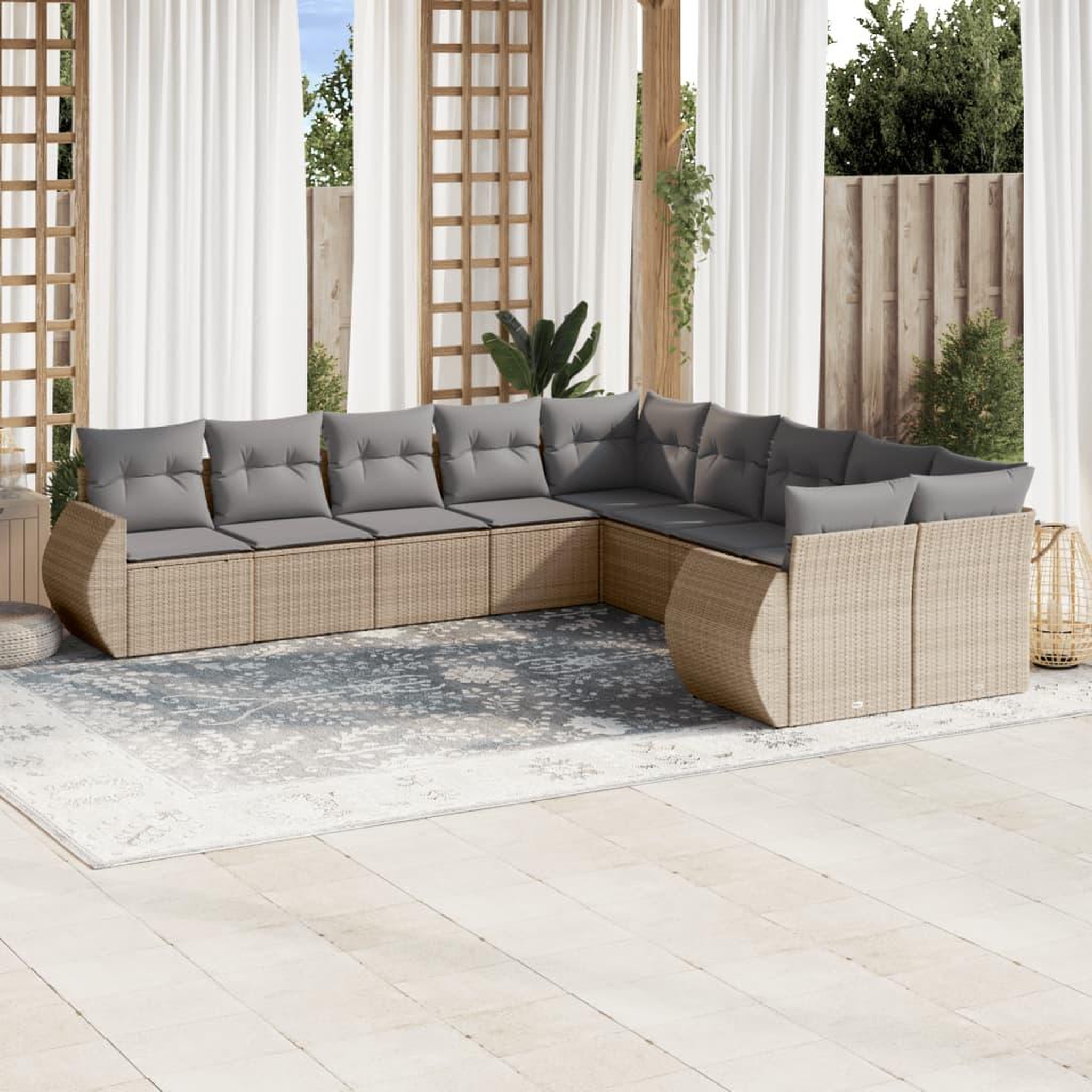 VIDAXL Salon de jardin avec coussins 10 pcs beige resine tressee
