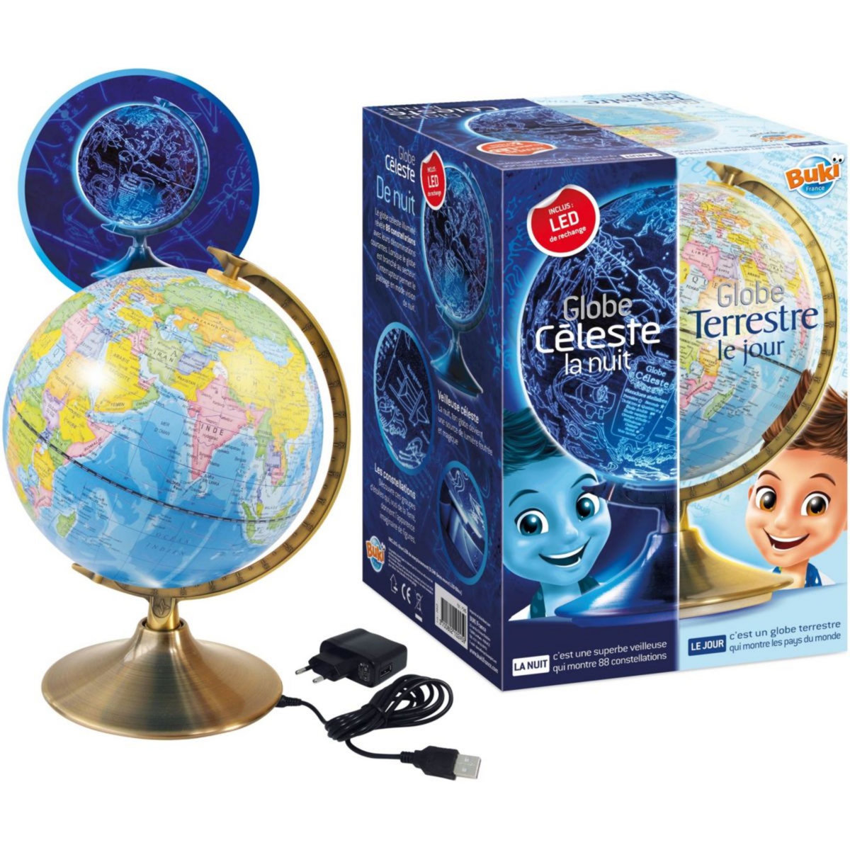BUKI Globe terrestre Globe jour et nuit