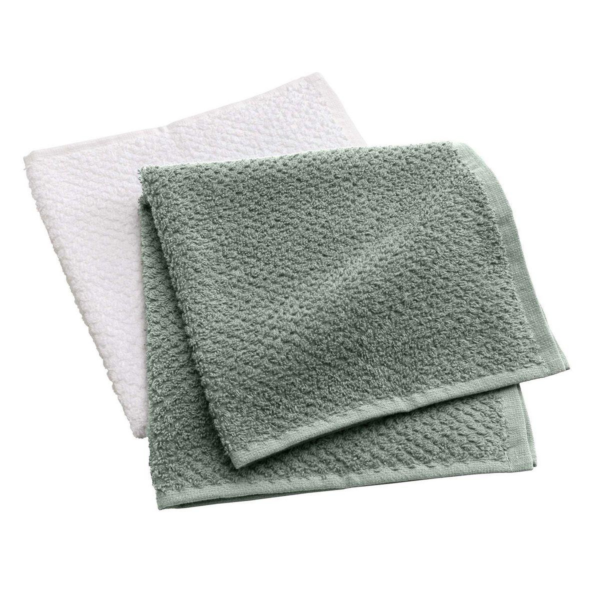 Douceur d'Intérieur Lot de 2 essuie-mains  gourmet  50x50cm vert cèdre & blanc