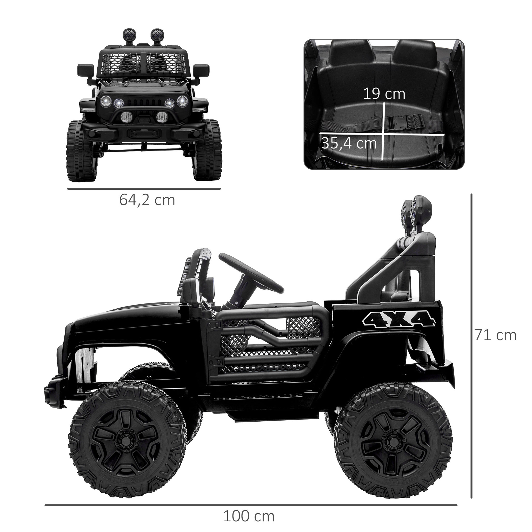 Voir la diapositive 3 : HOMCOM Voiture 4x4 électrique enfant 2 moteurs 35 W 5 Km/h max. télécommande incluse effets lumineux sonores noir
