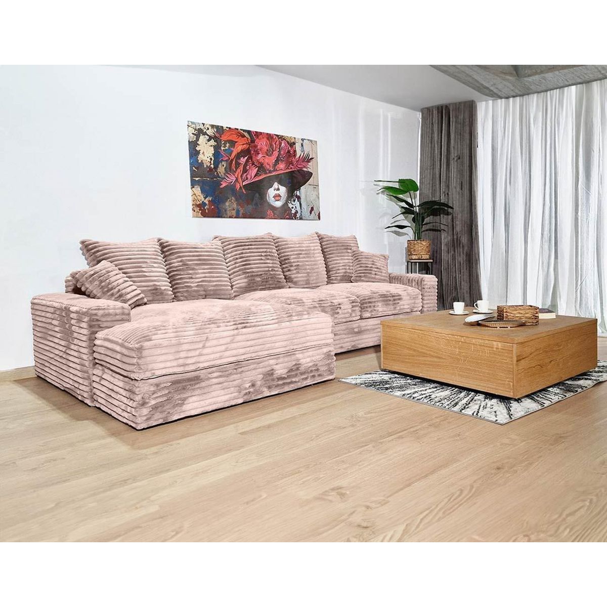 LISA DESIGN Andy - canapé d'angle gauche 5 places en fausse fourrure côtelée