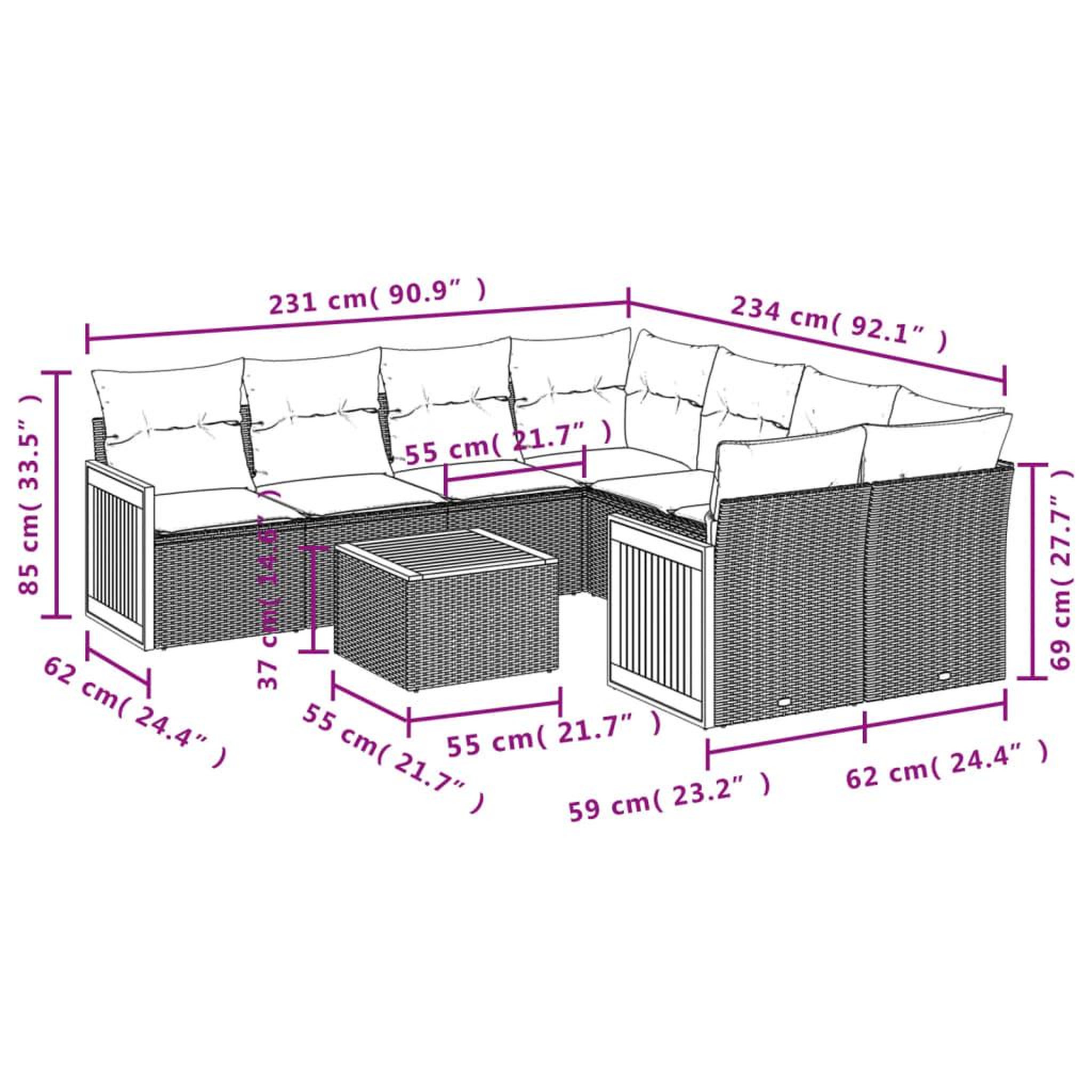Voir la diapositive 6 : VIDAXL Salon de jardin 9 pcs avec coussins noir resine tressee