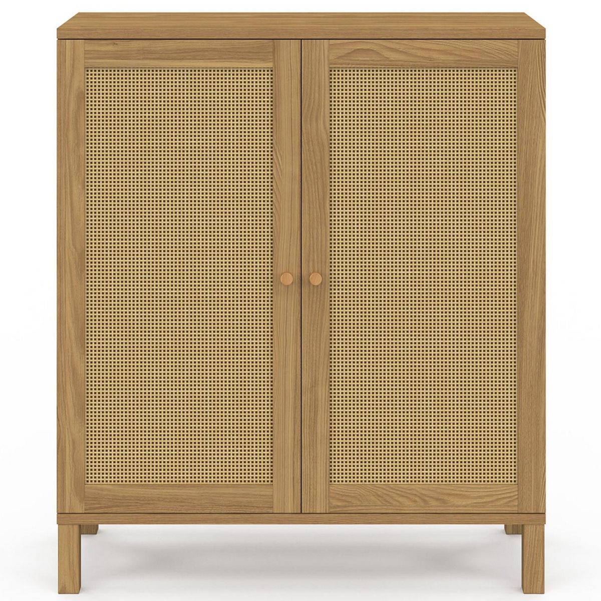 ID MARKET Buffet d'appoint vintage 2 portes 70 cm HANAE effet naturel cannage