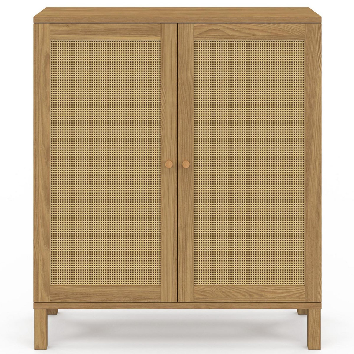 ID MARKET Buffet d'appoint vintage 2 portes 70 cm HANAE effet naturel cannage