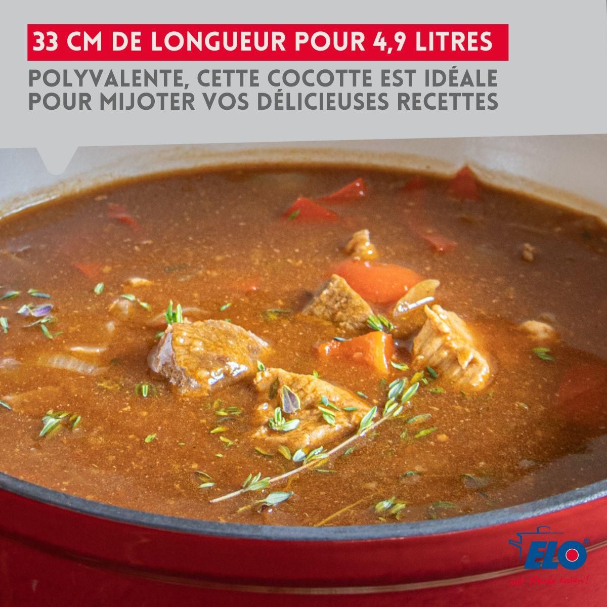 ELO Cocotte ovale en fonte émaillée 33 cm de long rouge cerise 4,9 L Elo