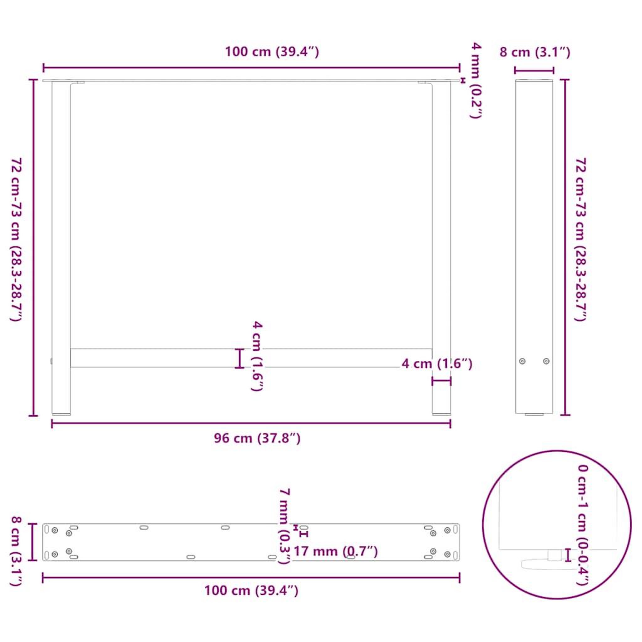 Voir la diapositive 6 : VIDAXL Pieds de table basse noir 2 pcs 100x(72-73) cm acier