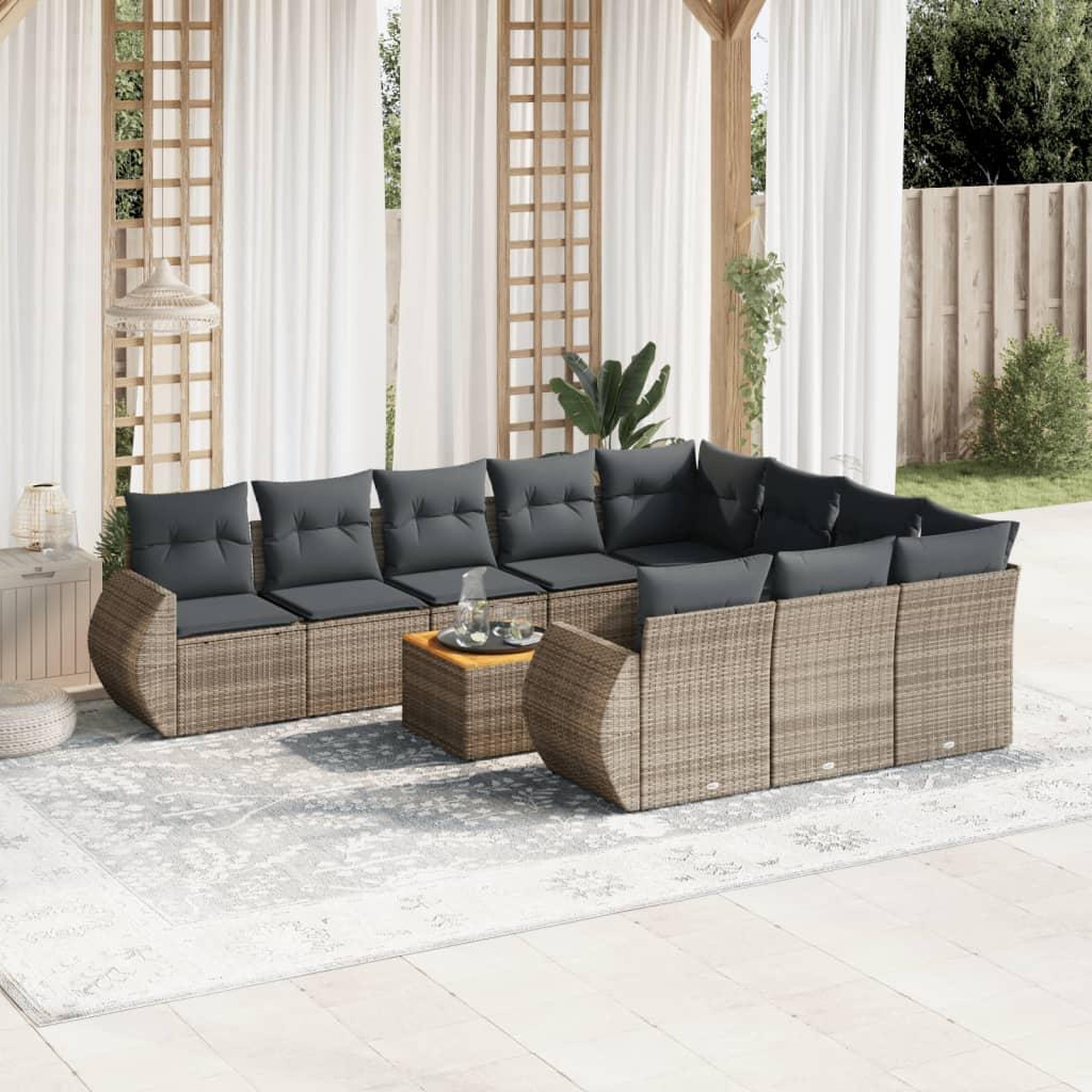 VIDAXL Salon de jardin 11 pcs avec coussins gris resine tressee