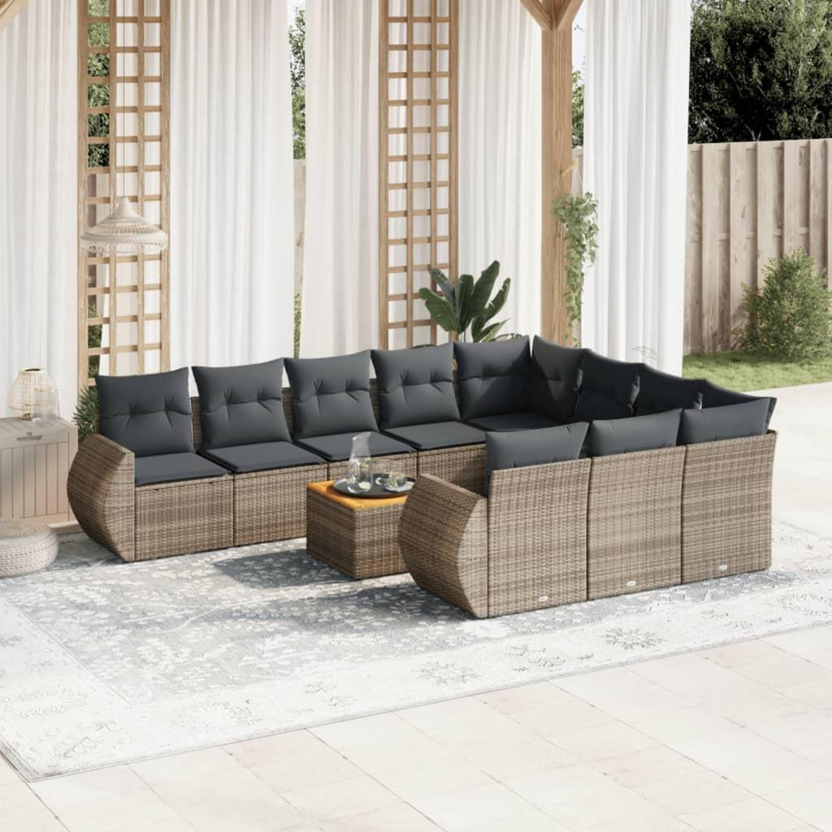 VIDAXL Salon de jardin 11 pcs avec coussins gris resine tressee
