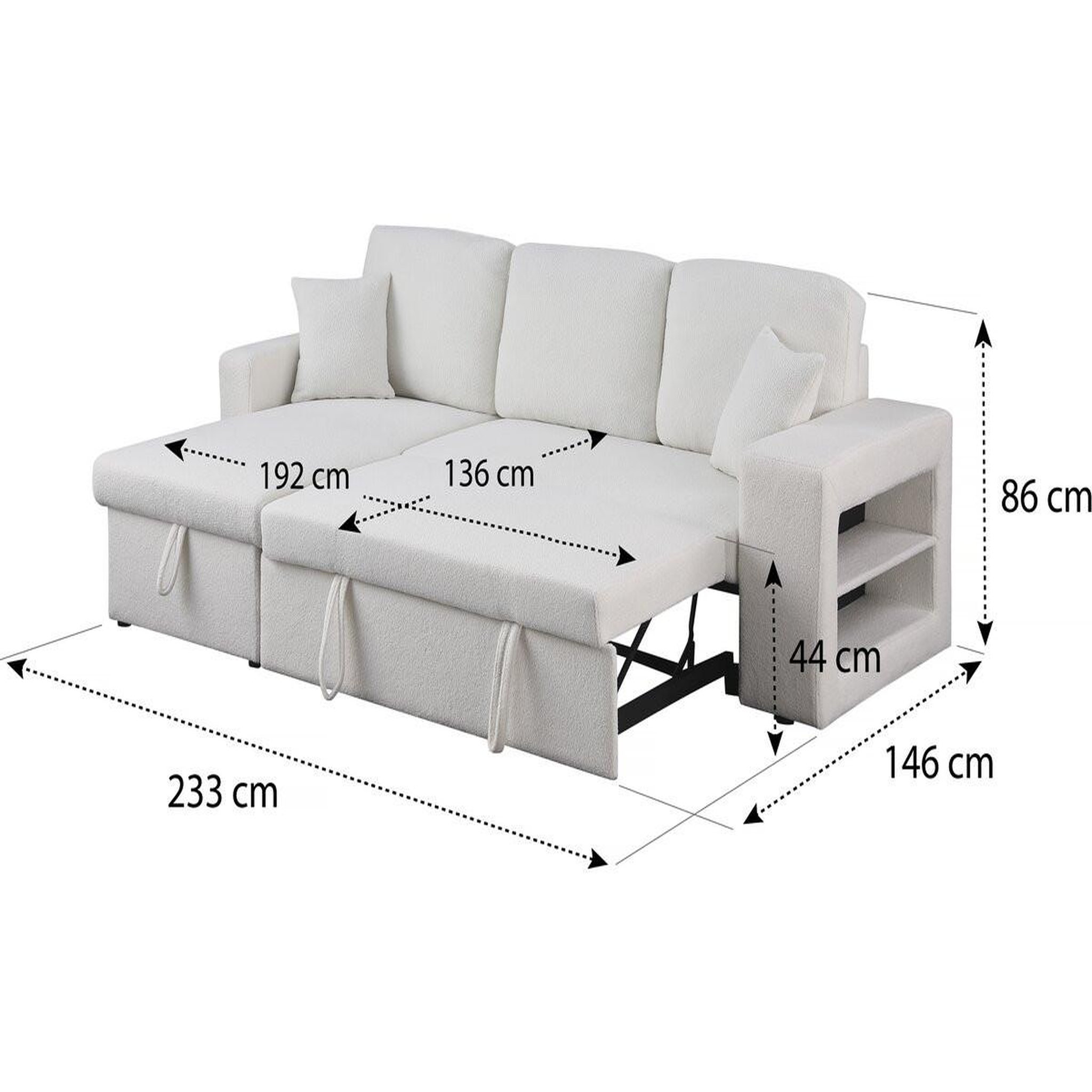 Voir la diapositive 4 : Habitat et Jardin Canapé d'angle bouclettes convertible/reversible  axel  - 3 places - blanc