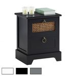 IDIMEX Table de chevet PADMA 2 tiroirs, en bois et rotin. Coloris disponibles : Noir, Blanc