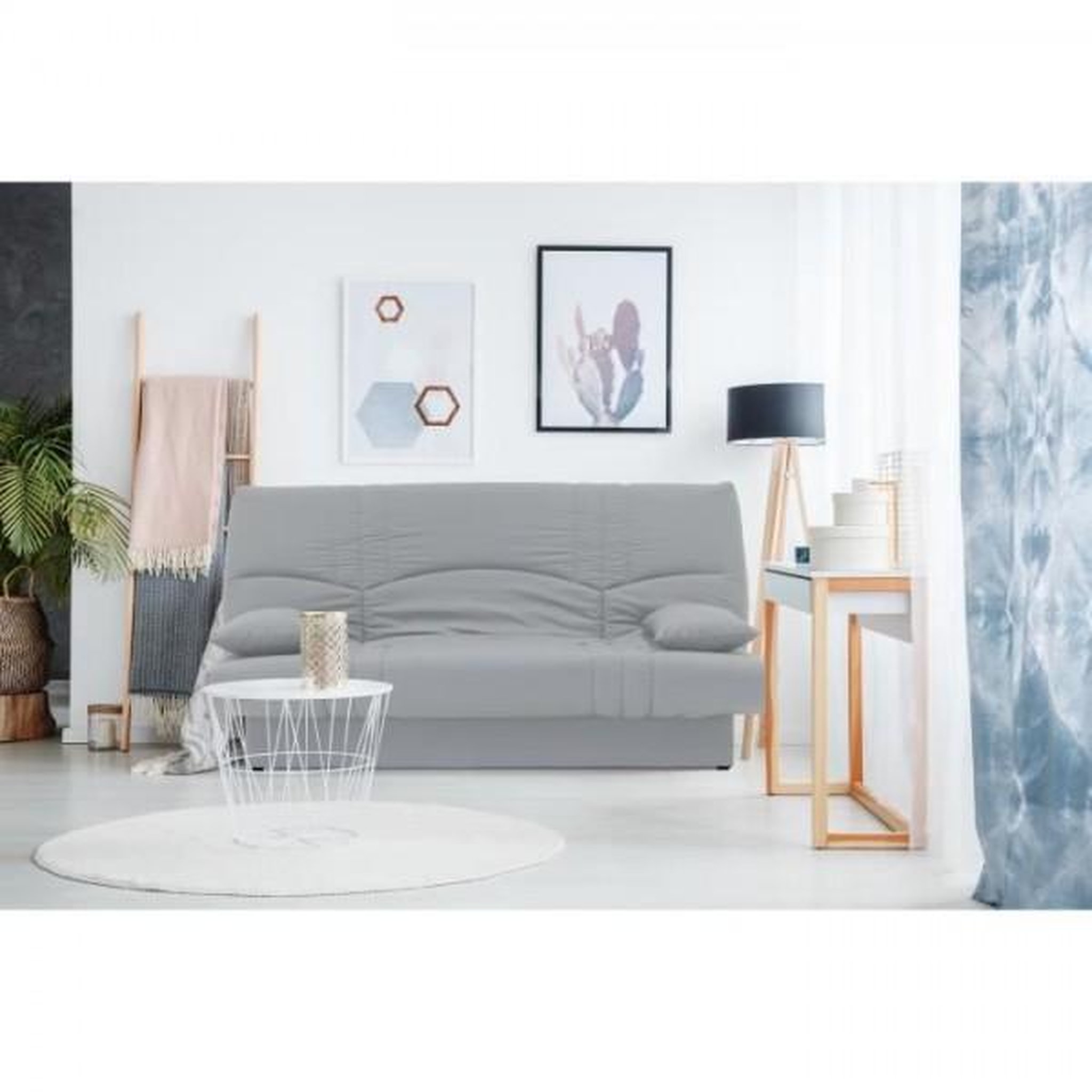 Voir la diapositive 2 : MARKET24 Banquette clic clac 3 places - tissu gris clair - style contemporain - l 190 x p92 cm - dream