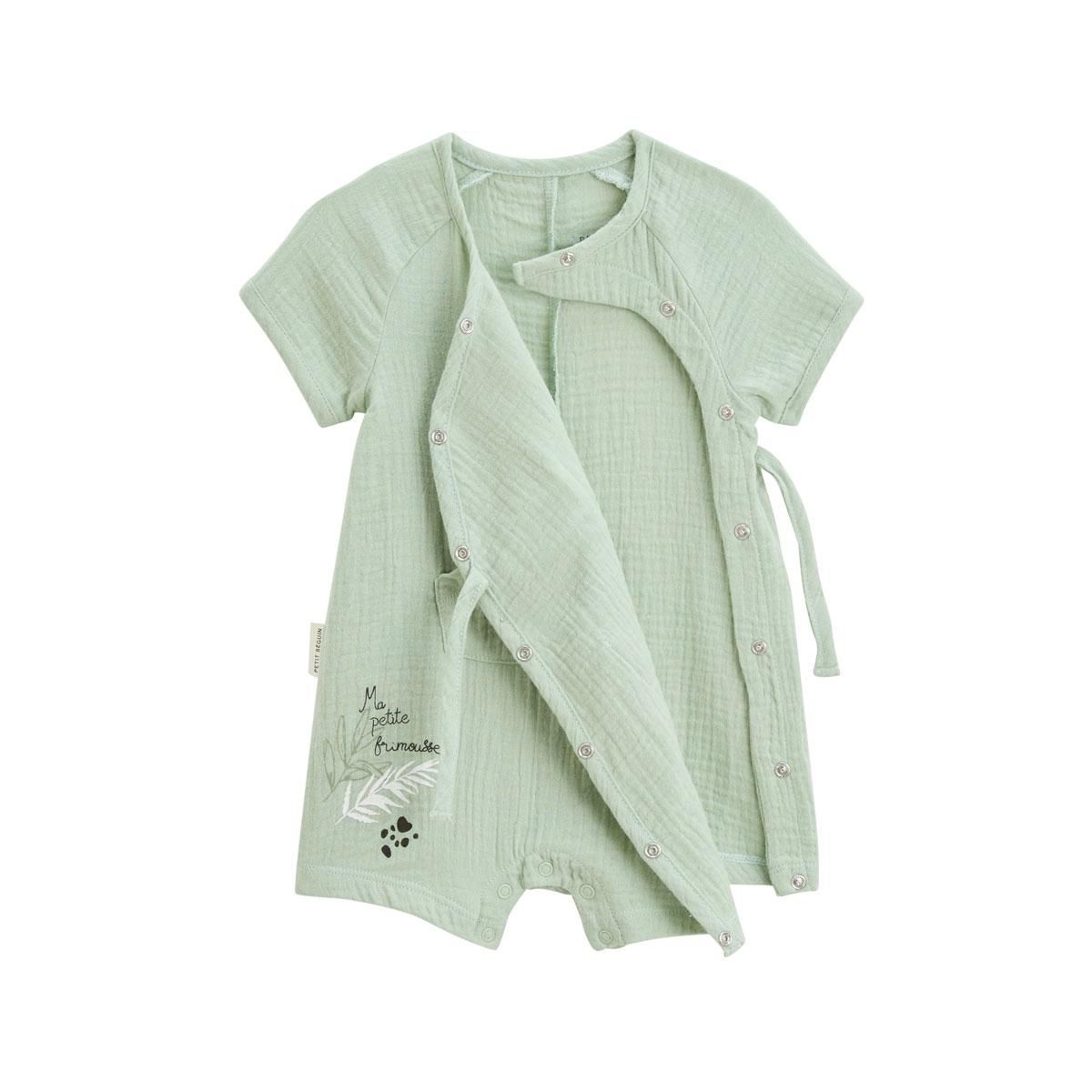 Petit Béguin Barboteuse bébé en gaze de coton ouverture croisée Frimousse